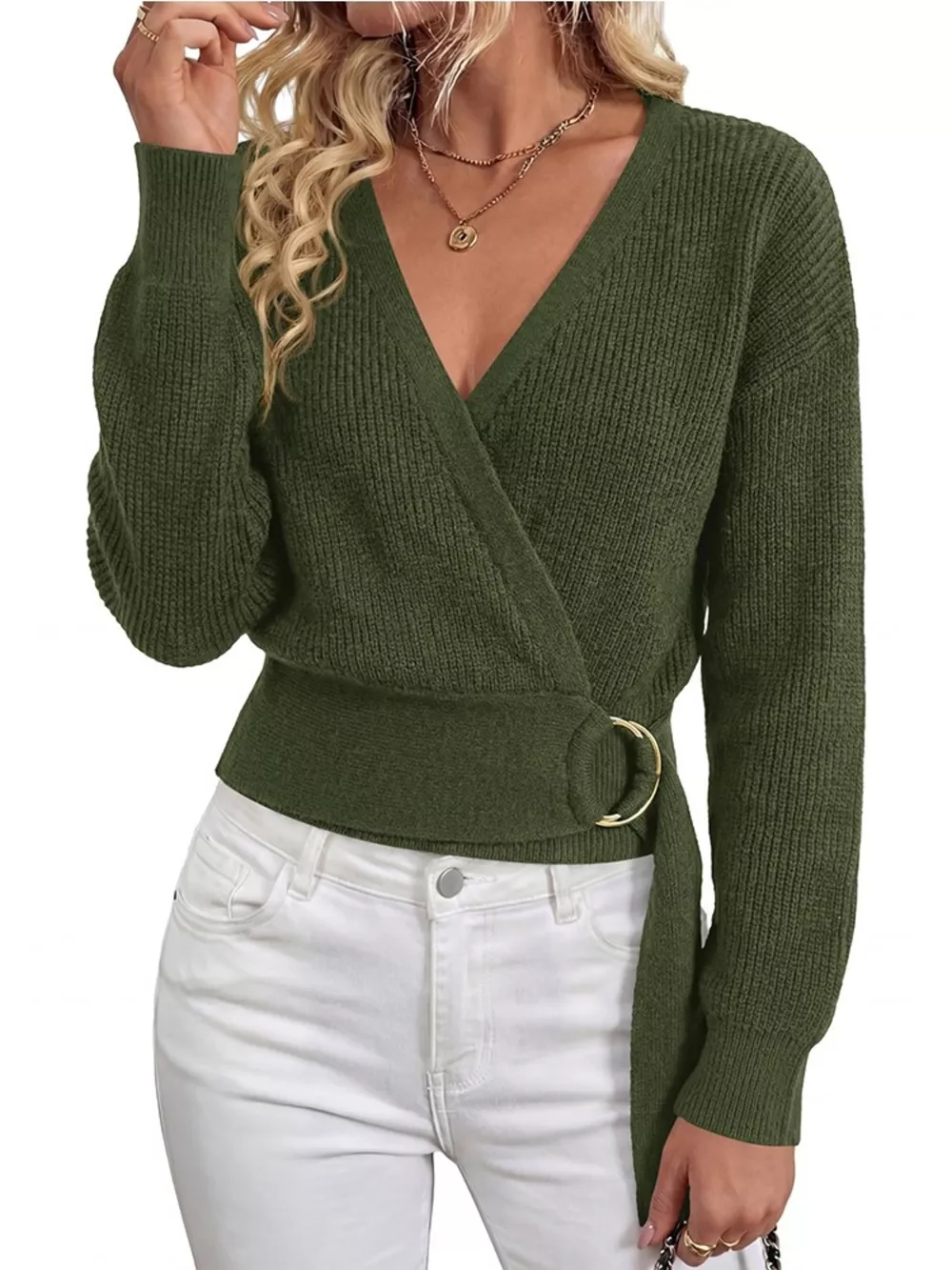 Metal Ring Detail Dropped Shoulder Sweater, image 8