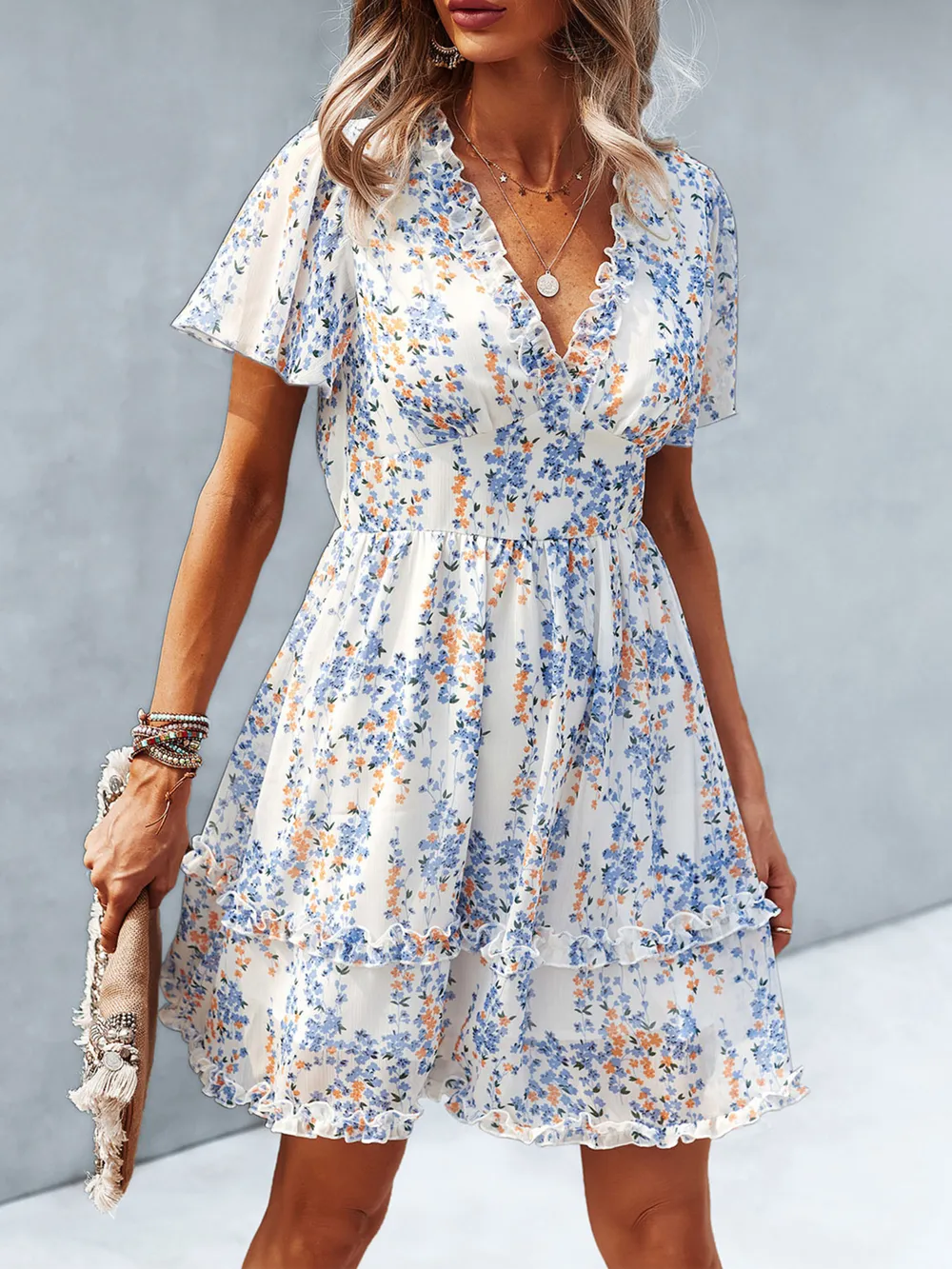 Floral Wrap Dress with Flutter Sleeves, image 13