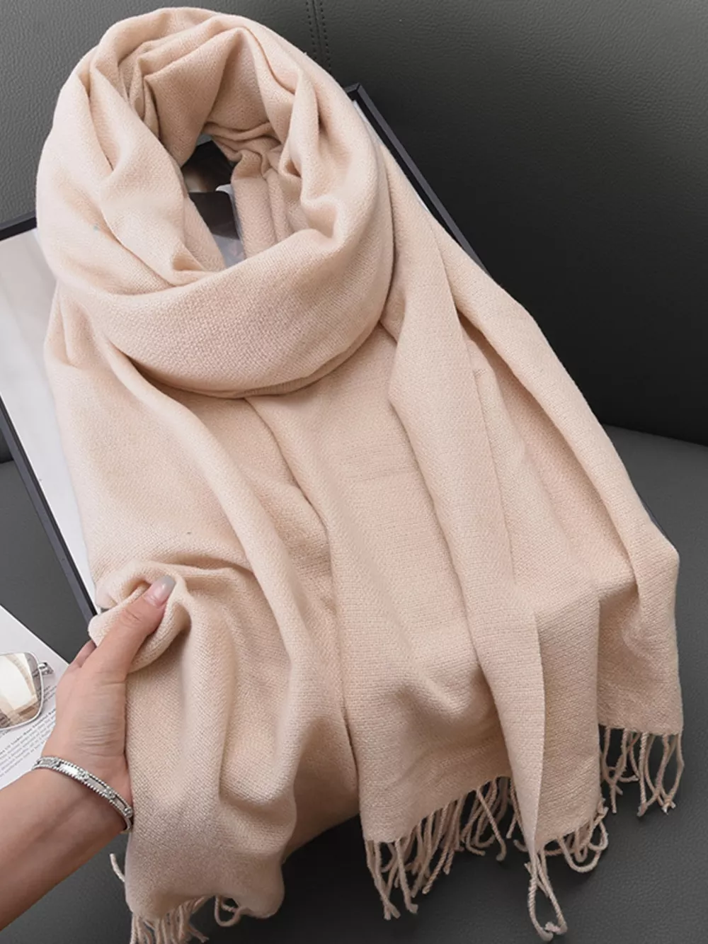 Solid Color Fringe Scarf, image 4