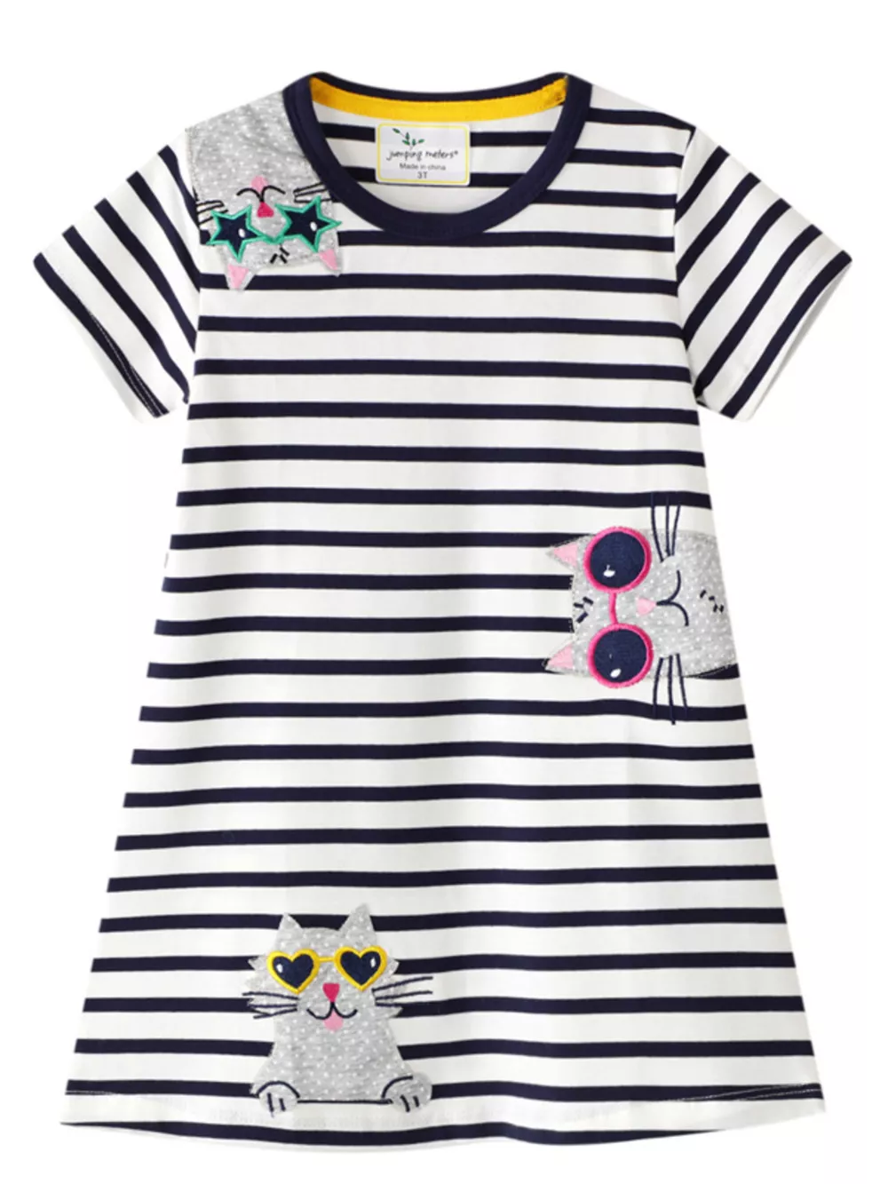 Children's Striped Cat Short Sleeve Dress