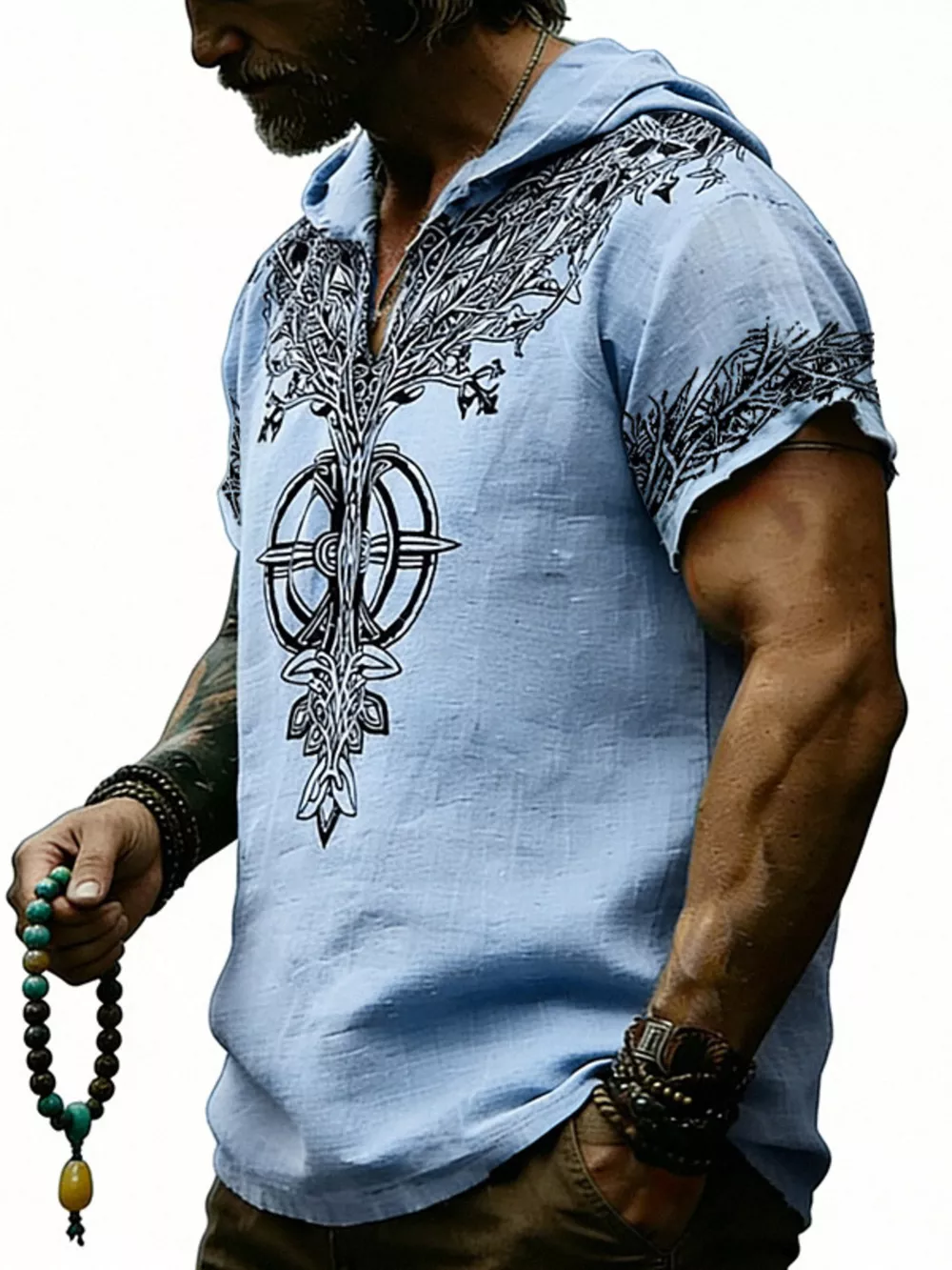 Men's Full Size Printed Hooded Short Sleeve Top Plus Size, image 13