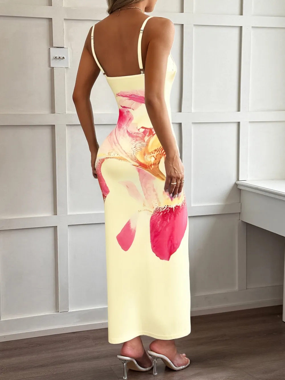 Printed Bodycon Spaghetti Strap Maxi Dress, image 10