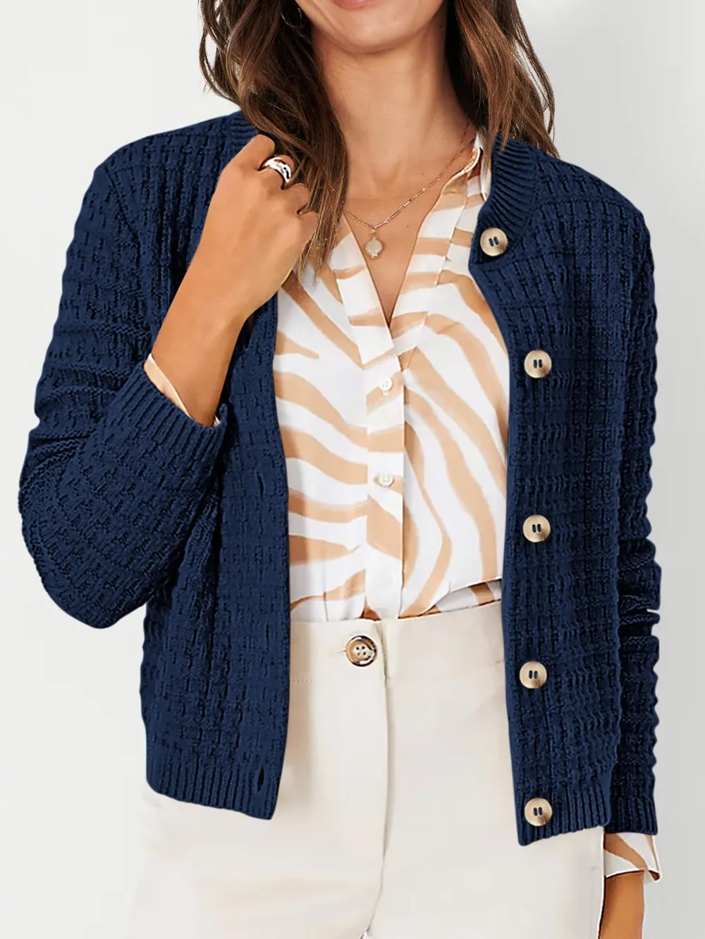 Textured Knit Button-Front Cardigan, image 21