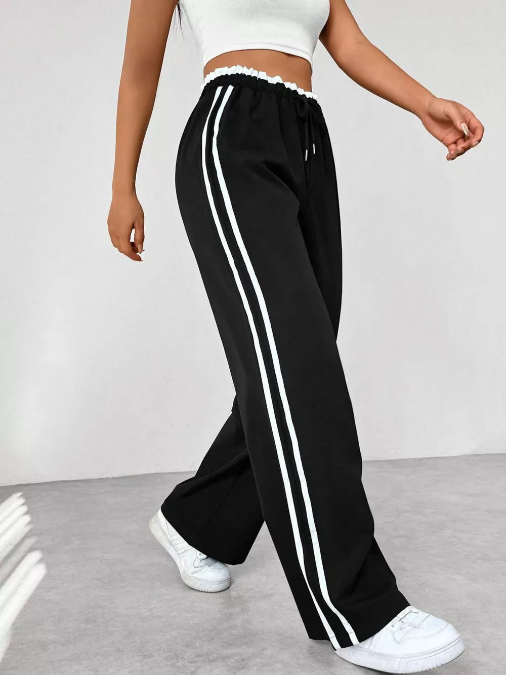 Striped Drawstring Waist Wide Leg Pants, image 4