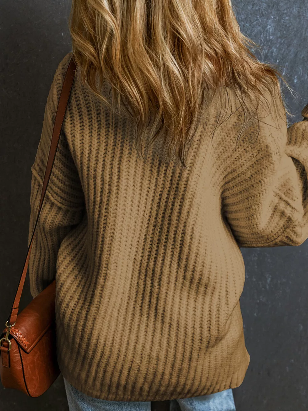Ribbed Knit Round Neck Slouchy Chunky Sweater, image 12