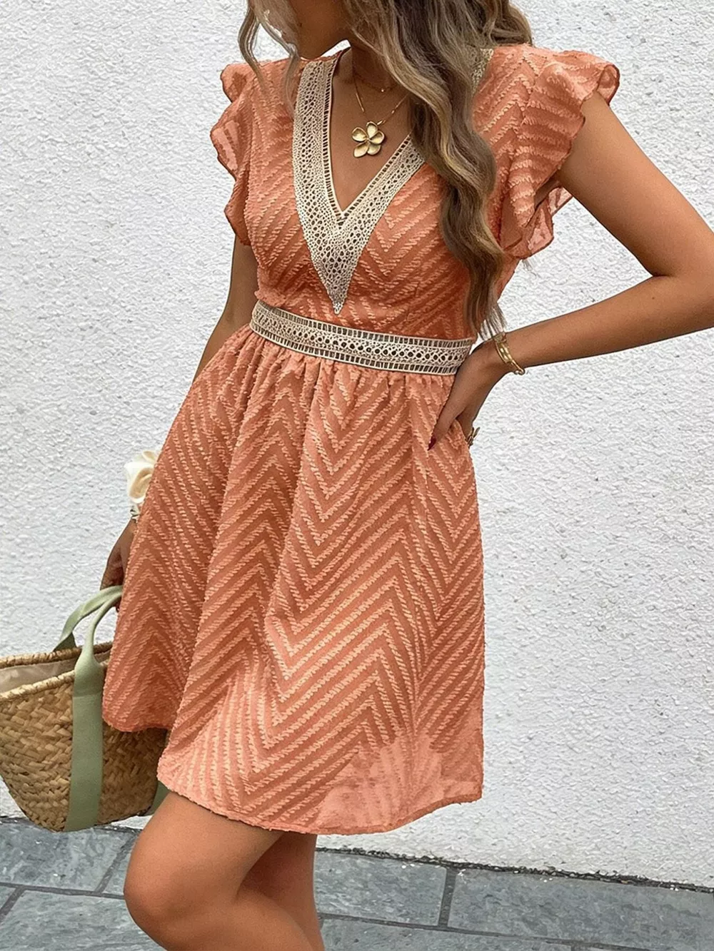 V-Neck Ruffle Sleeve Mini Dress, image 23