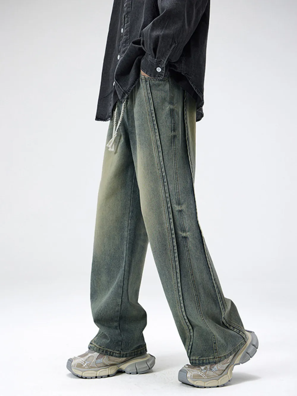 Men's Plus Size Drawstring Wide Leg Jeans, image 7