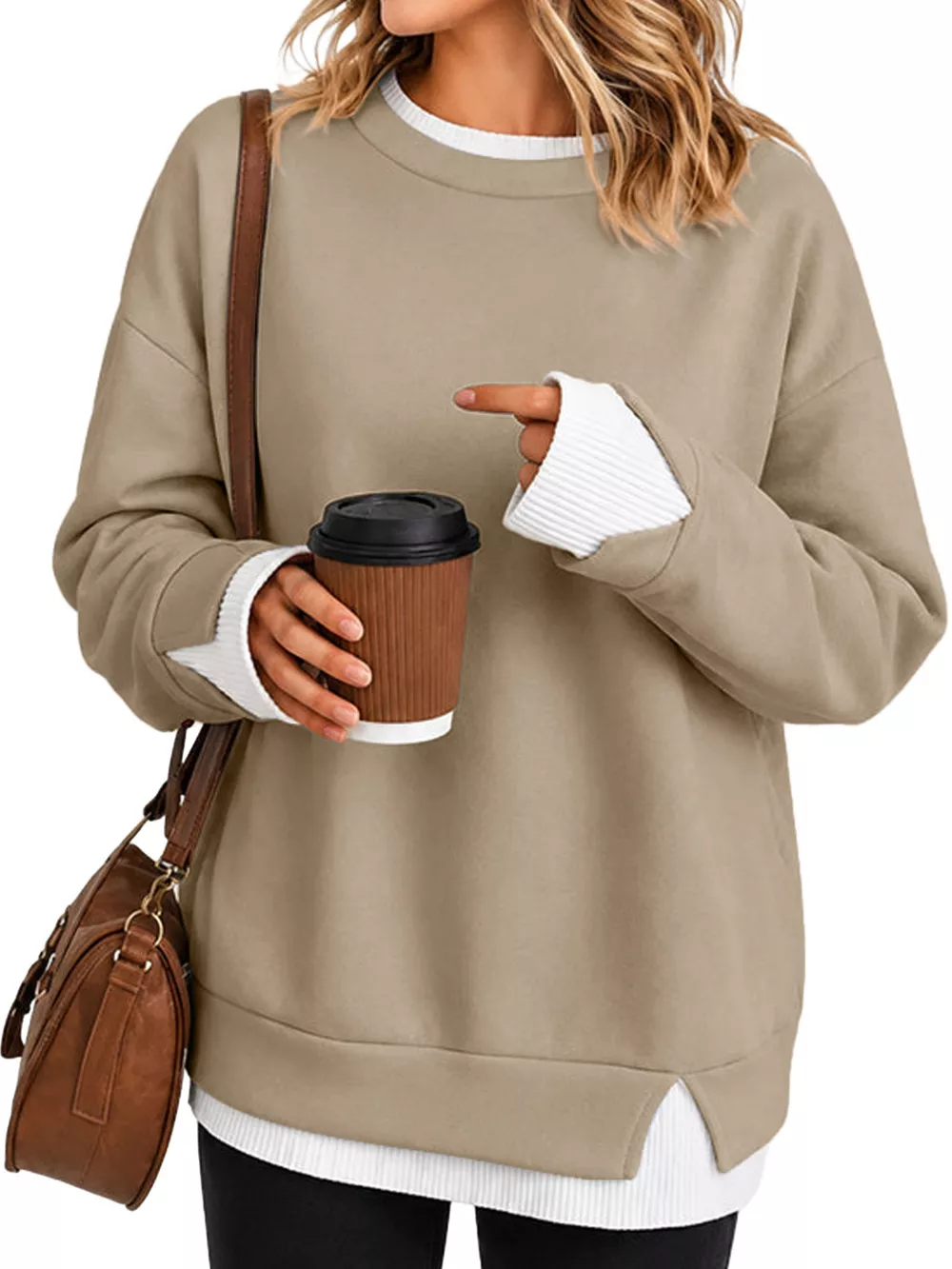 Crewneck Sweatshirt with Contrast Ribbed Trim, image 14