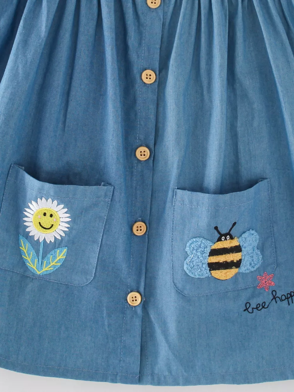 Children's Cute Embroidered Button-Front Denim Dress, image 4