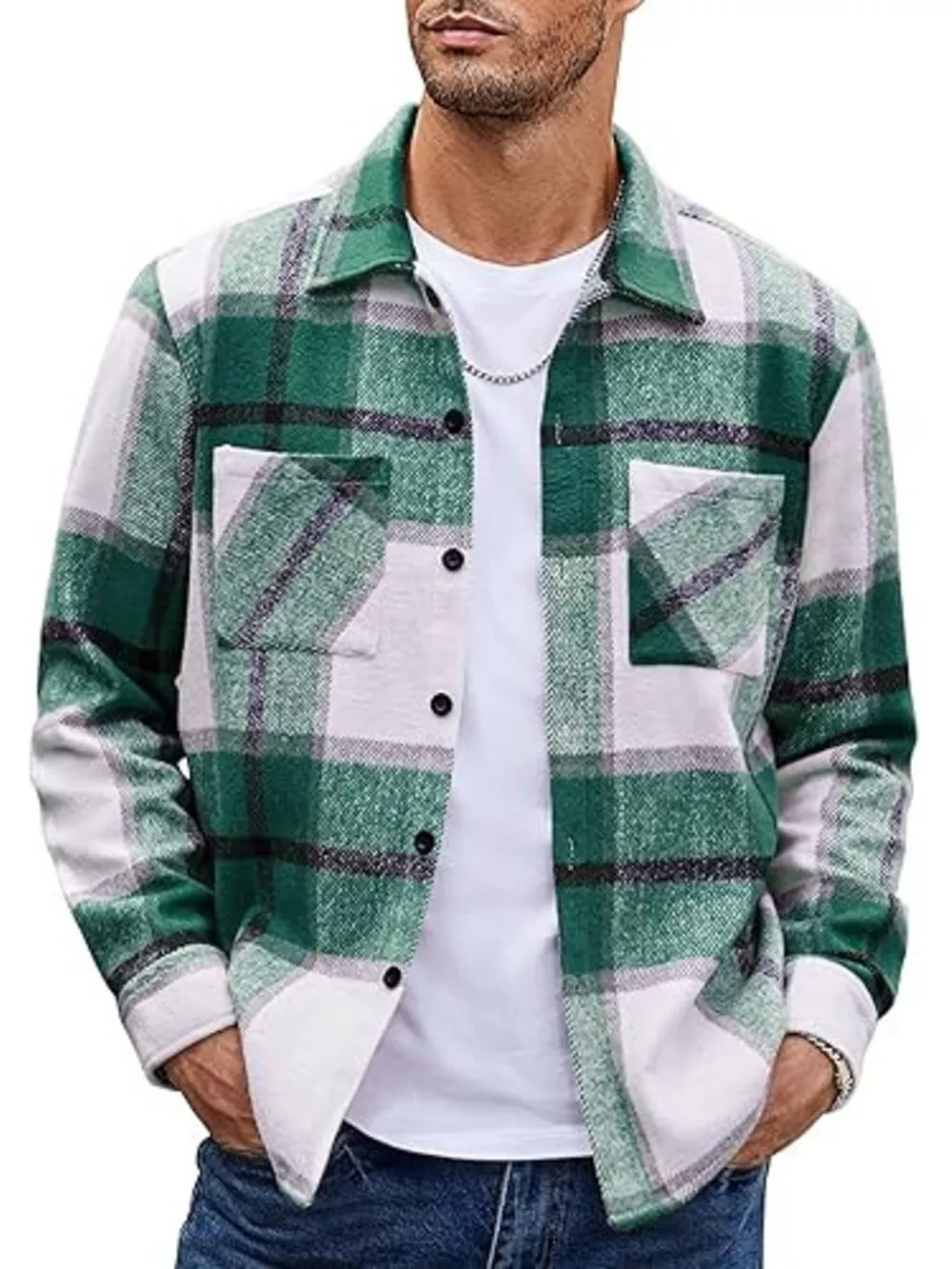 Men's Full Size Casual Plaid Button Up Shirt Plus Size, image 14