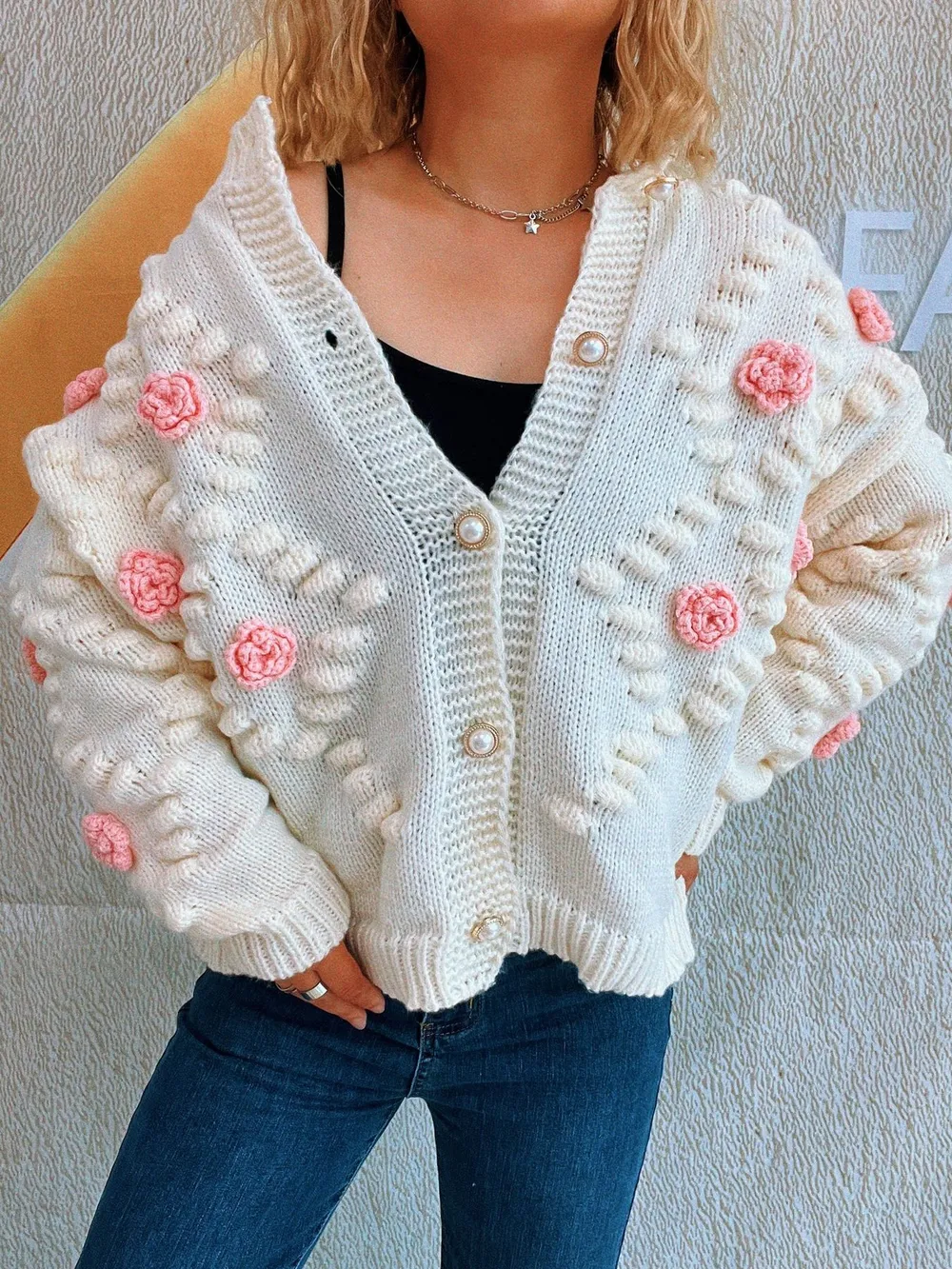 Flower Button Up Long Sleeve Cardigan, image 2