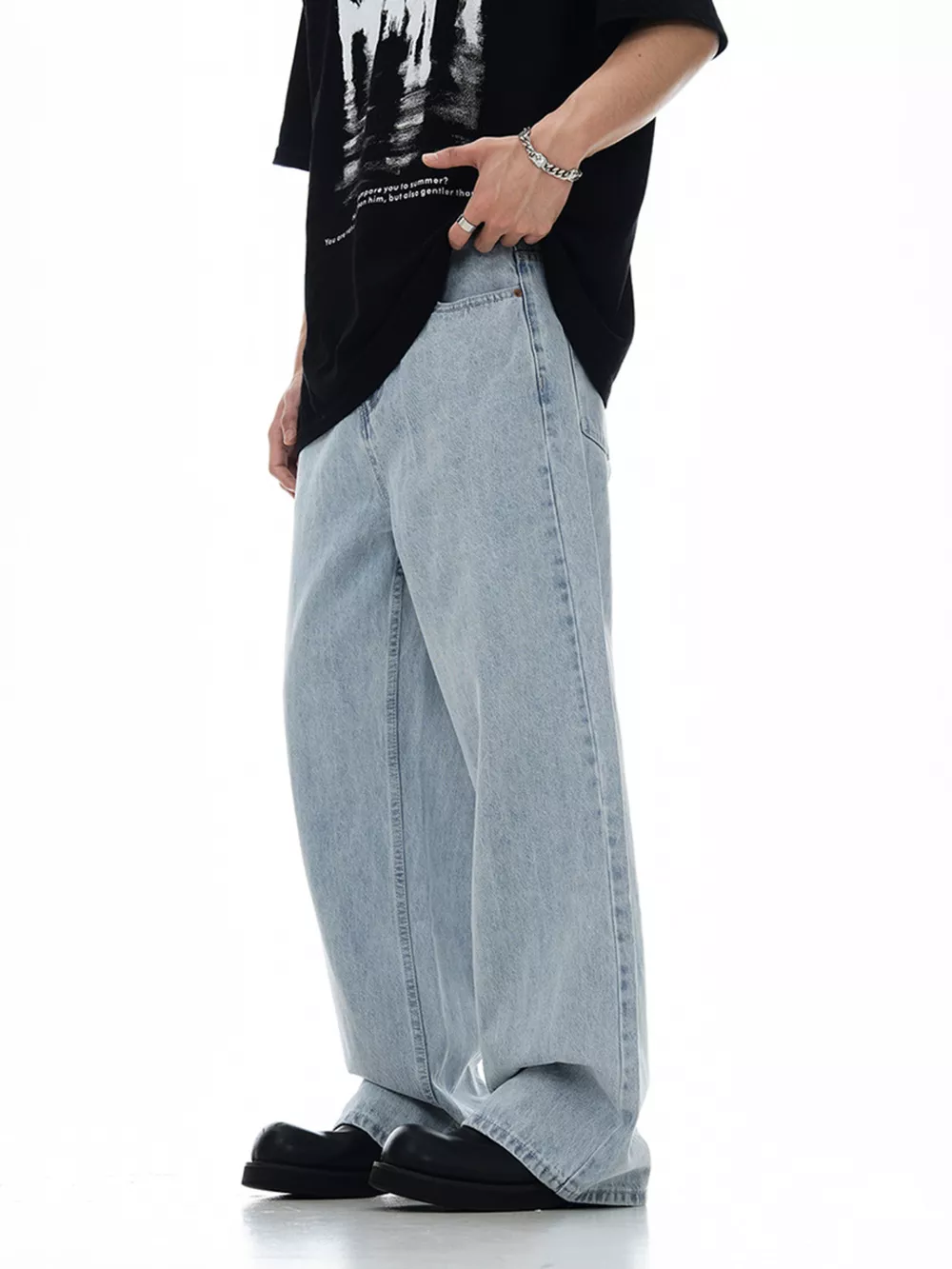 Men's Wash Wide Leg Jeans, image 2