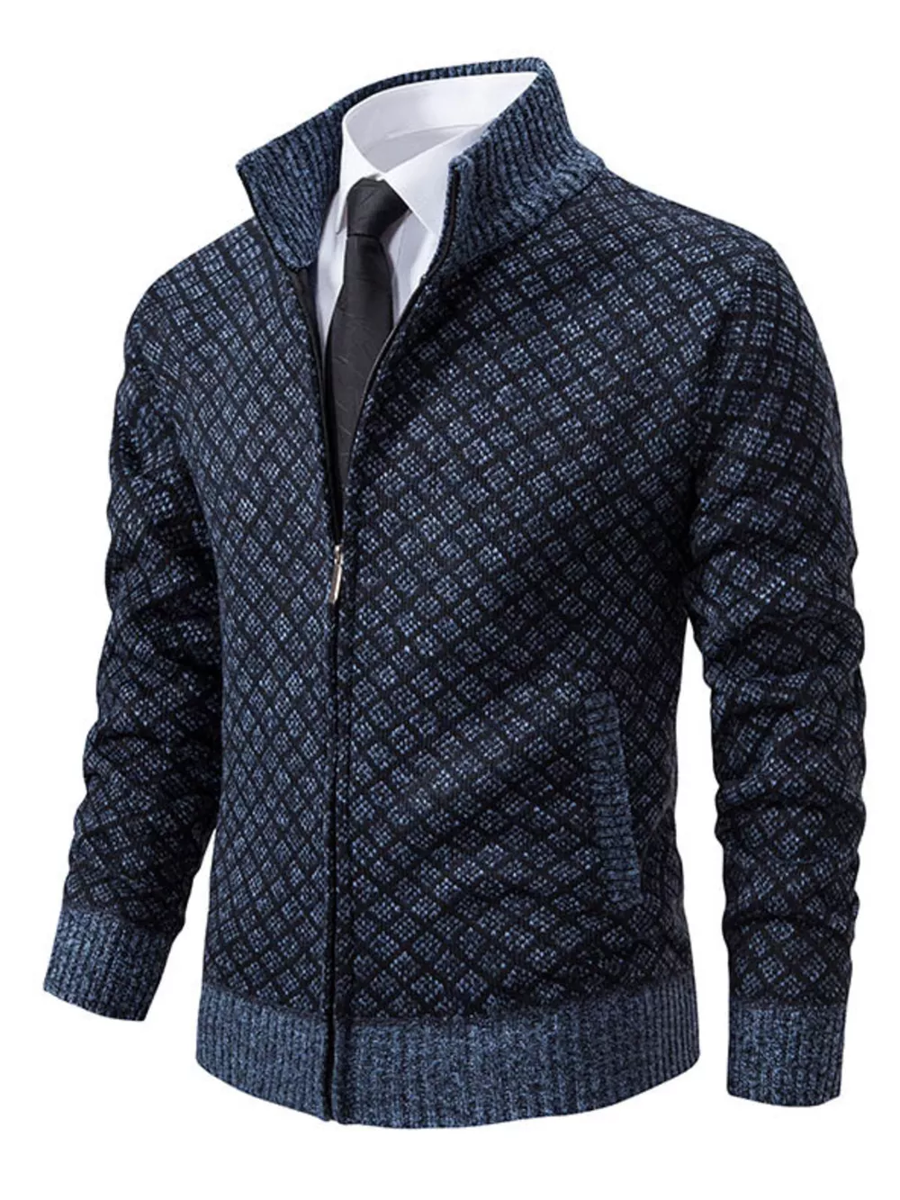 Men's Plus Size Textured Zip-Up Cardigan, image 5