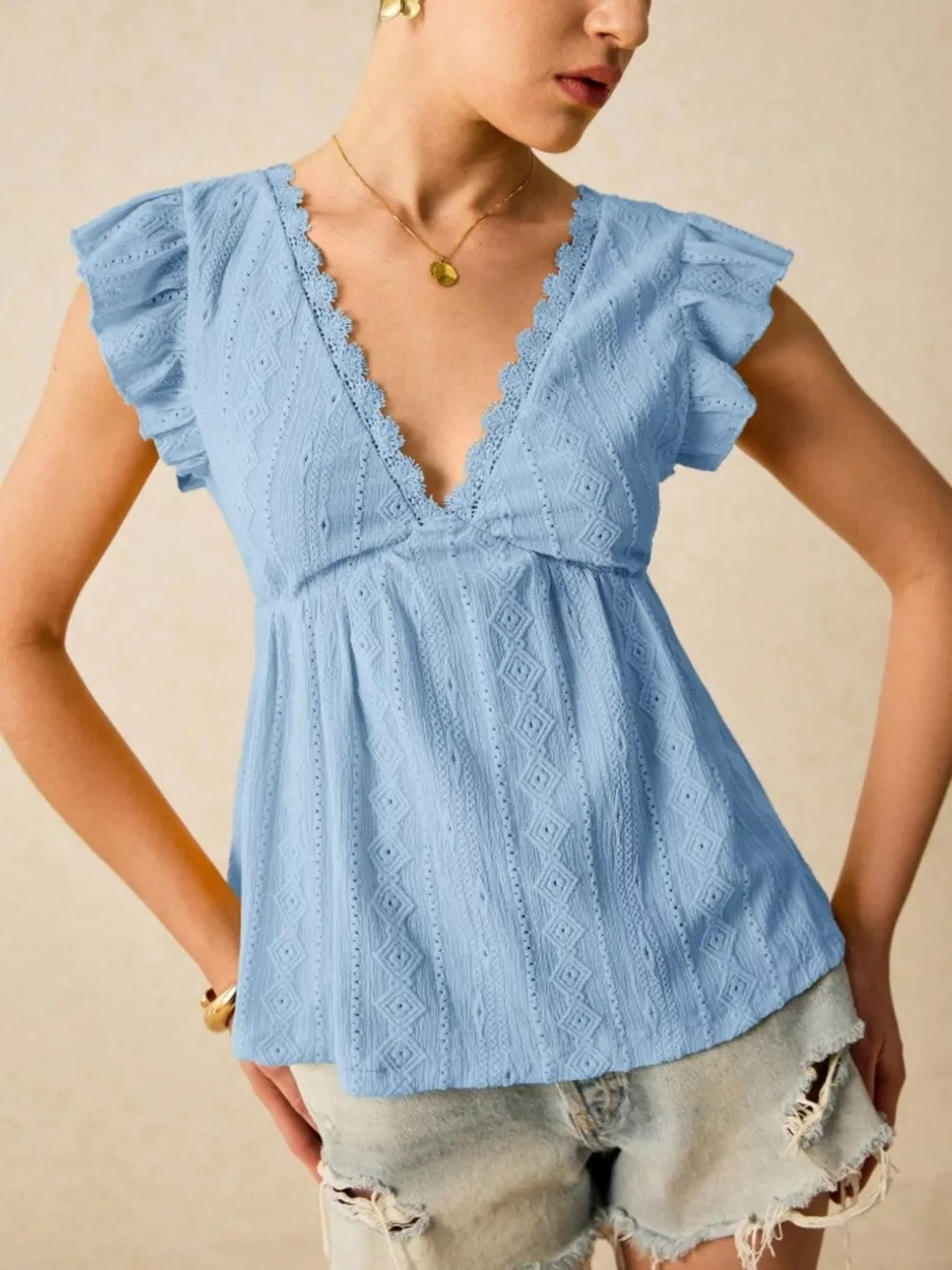 Ruffle Sleeve V-Neck Blouse, image 18