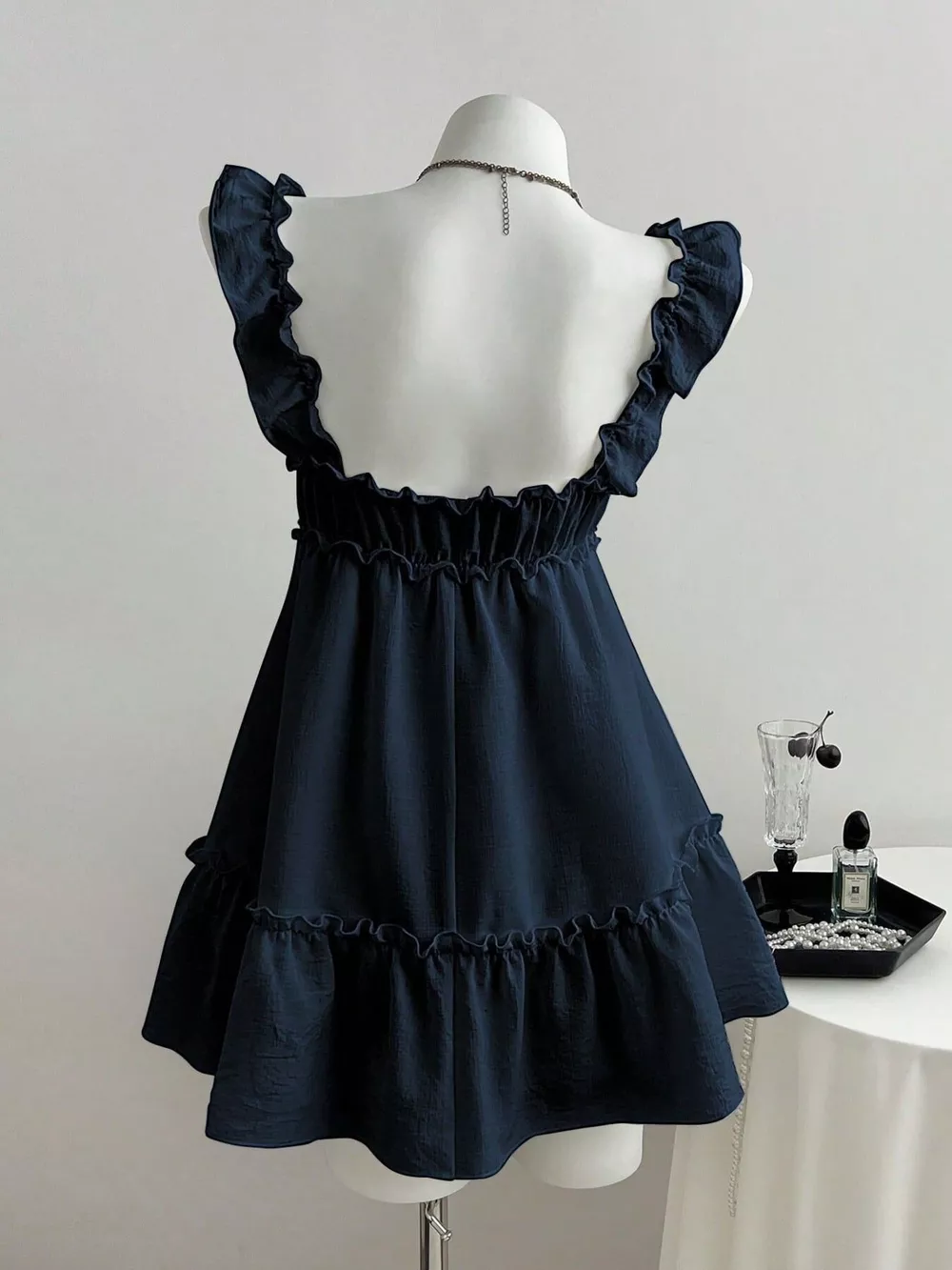 Ruffled Square Neck Tie-Front Mini Dress, image 5