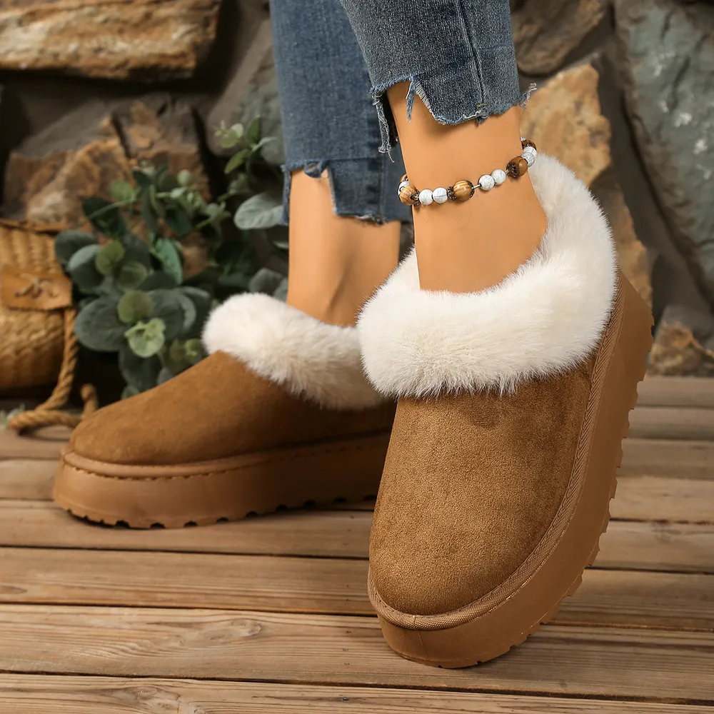 Fuzzy Trim Round Toe Platform Boots, image 3