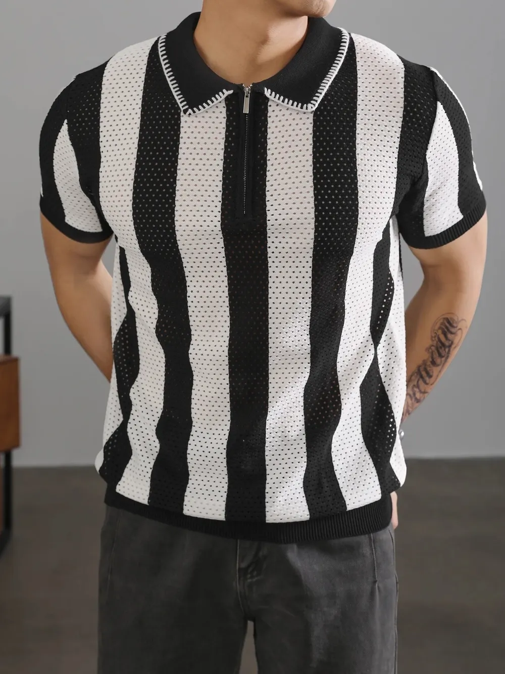 Men's Full Size Two-Tone Short Sleeve Polo Plus Size