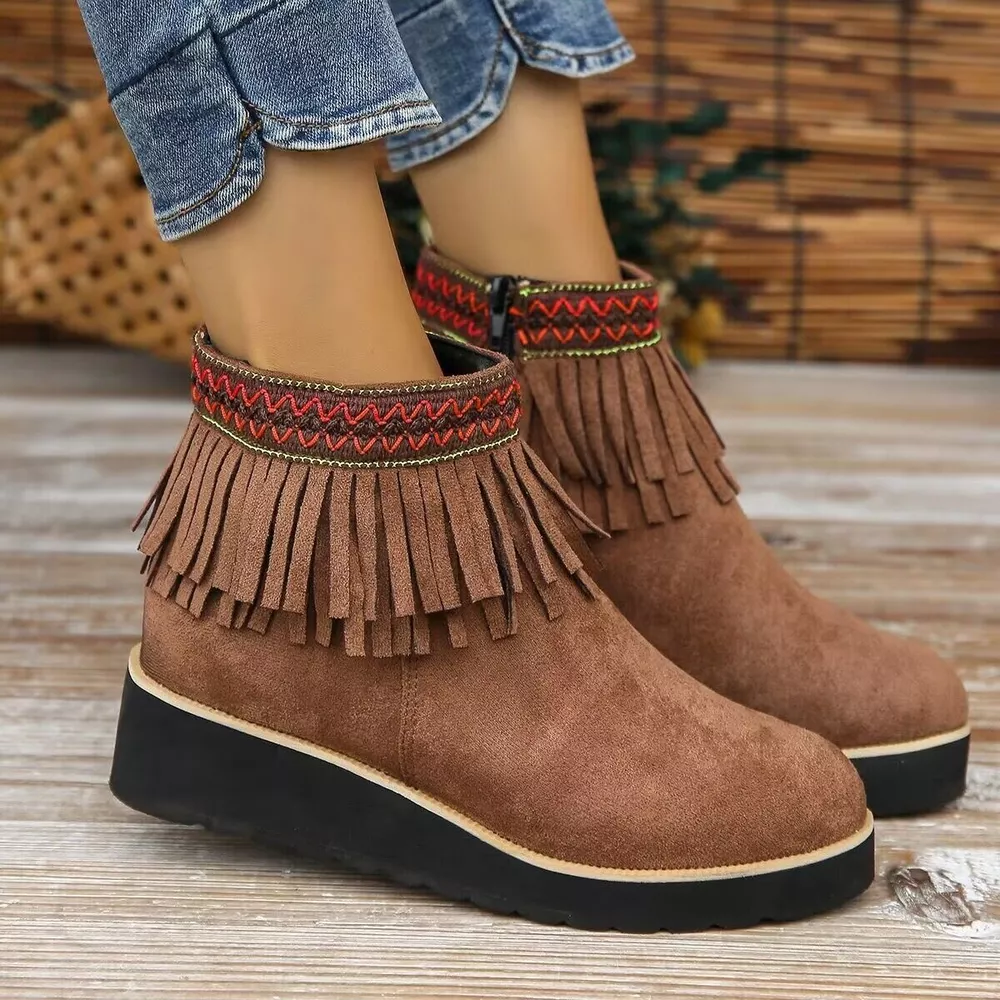 Fringe Round Toe Ankle Boots, image 12