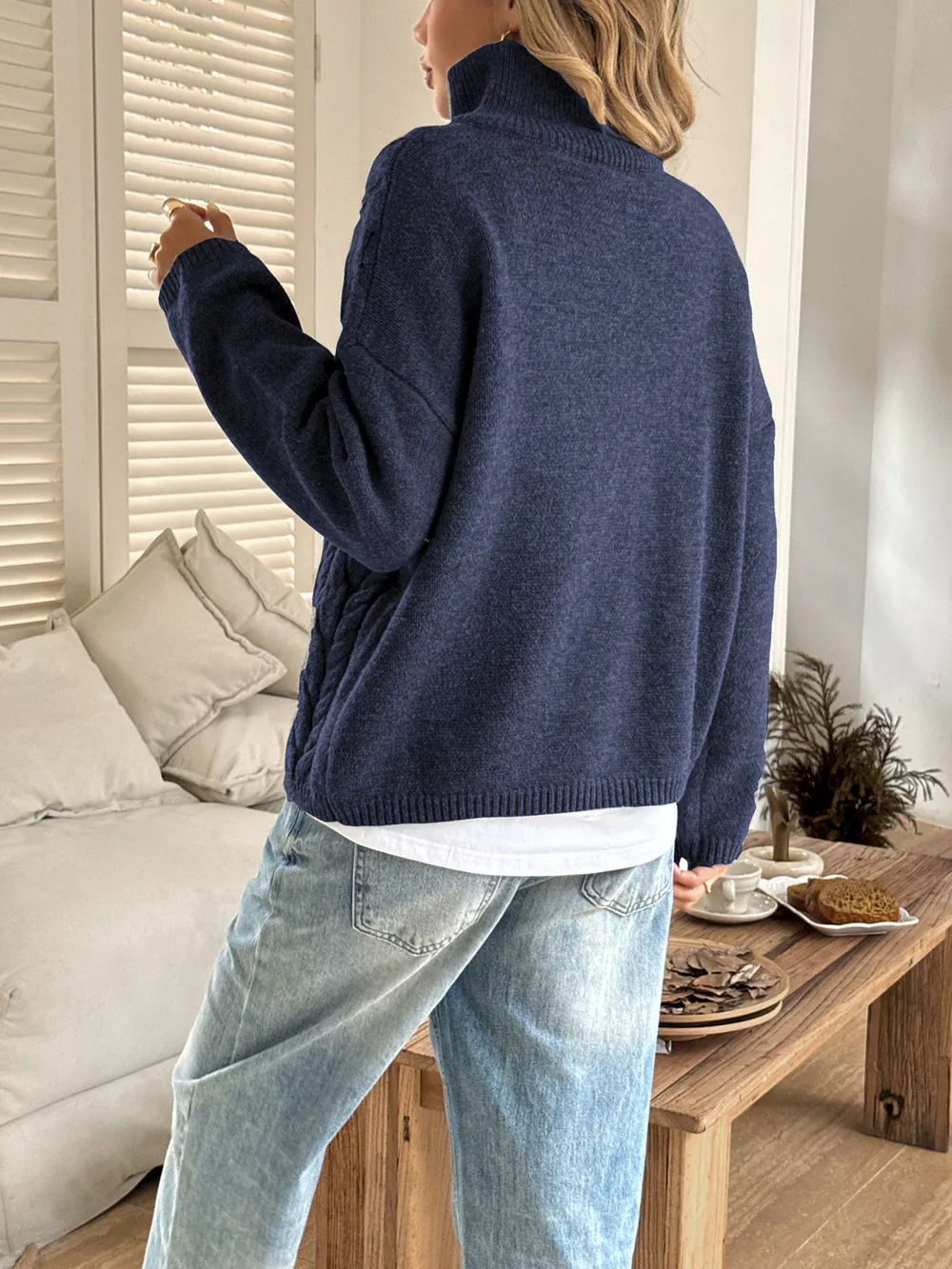 Zip Collar Cable-Knit Sweater, image 11
