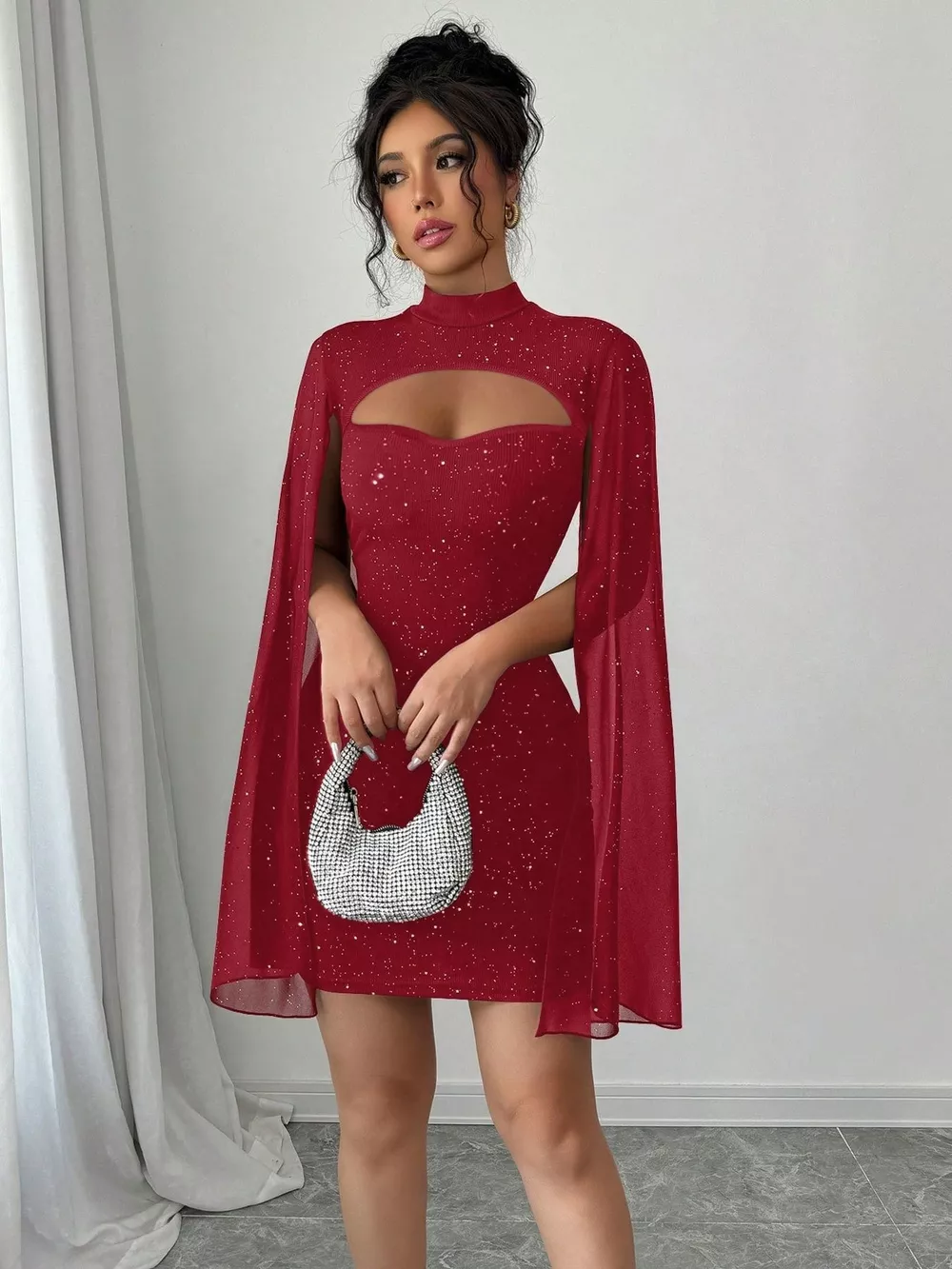 Cutout Bodycon Mini Dress with Cape Sleeves, image 9