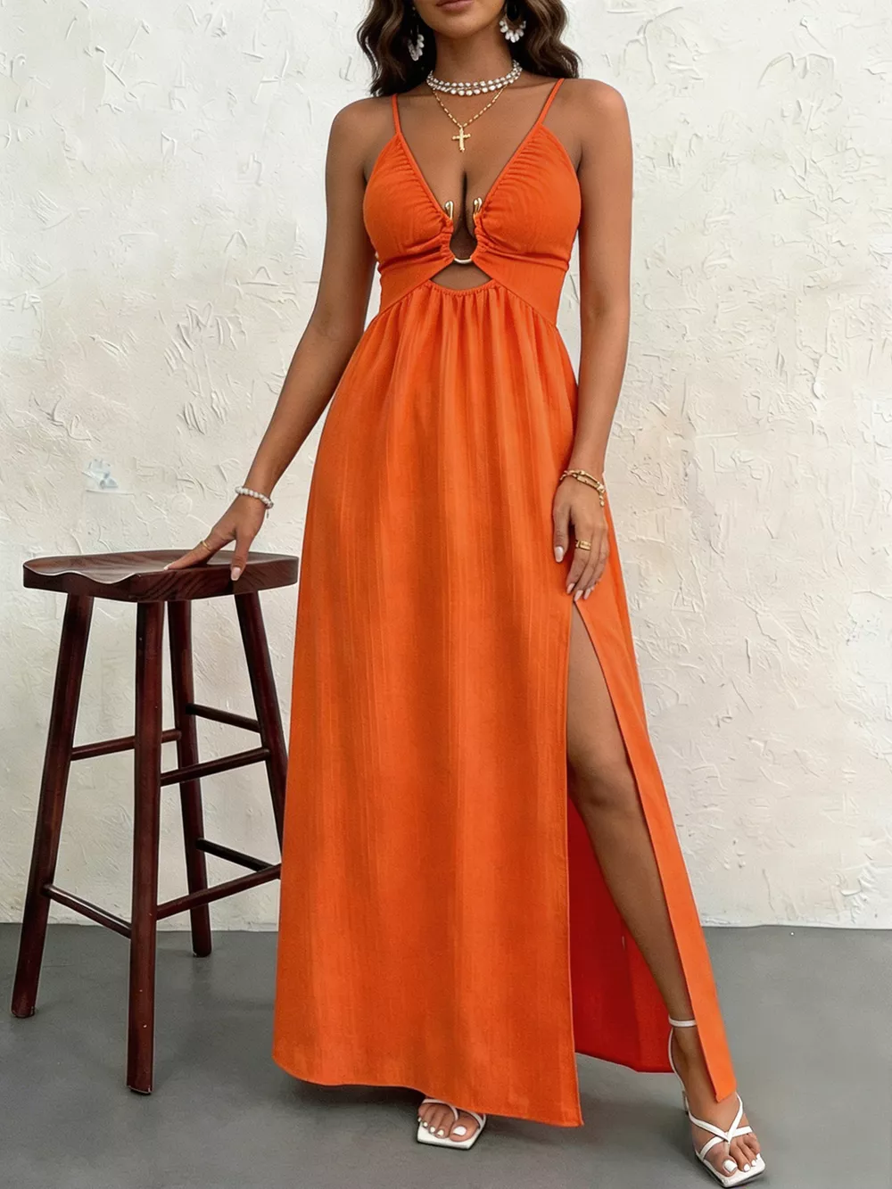 Cutout Front Slit Maxi Dress, image 4