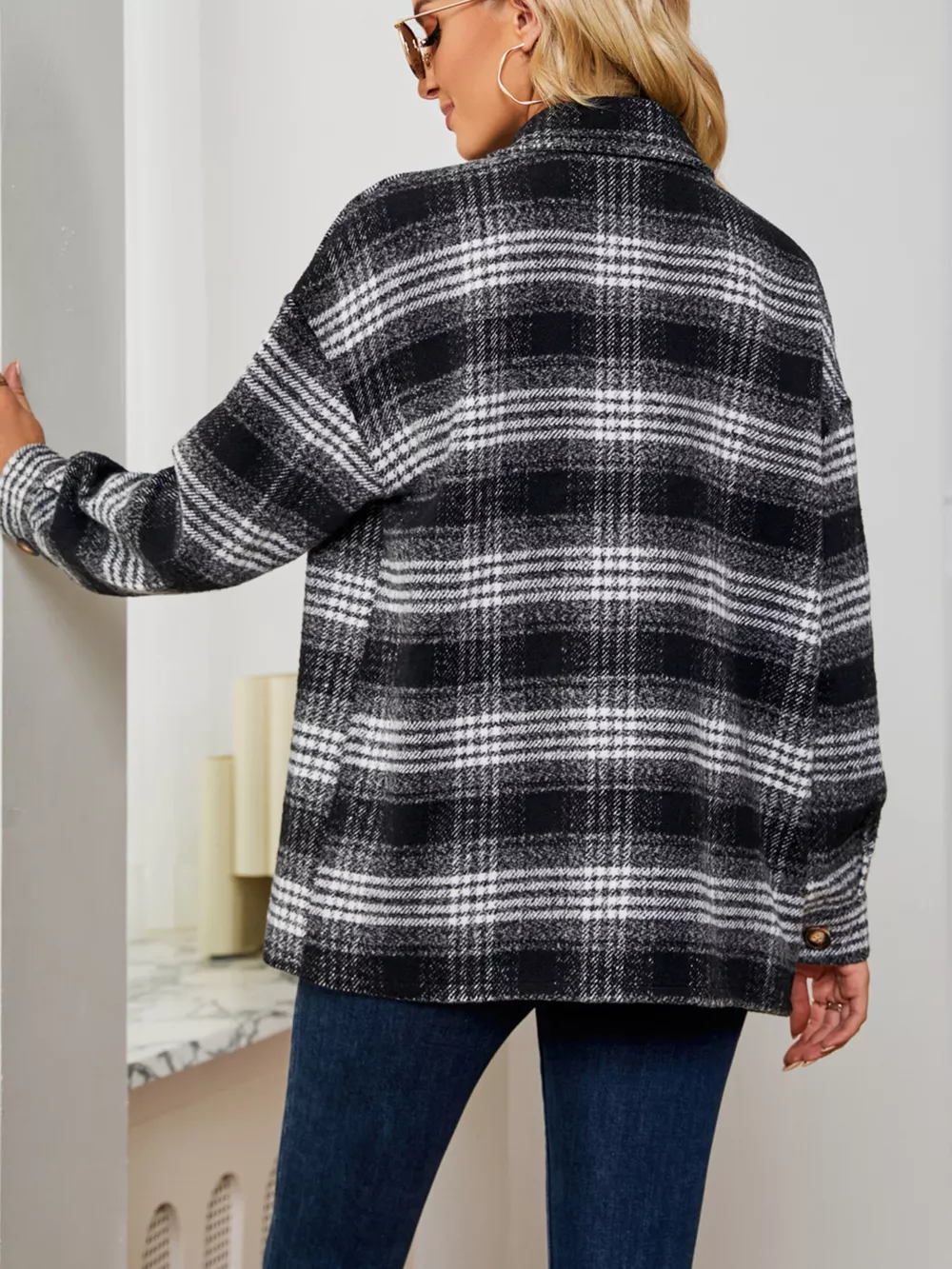 Plaid Button Up Long Sleeve Shacket, image 19