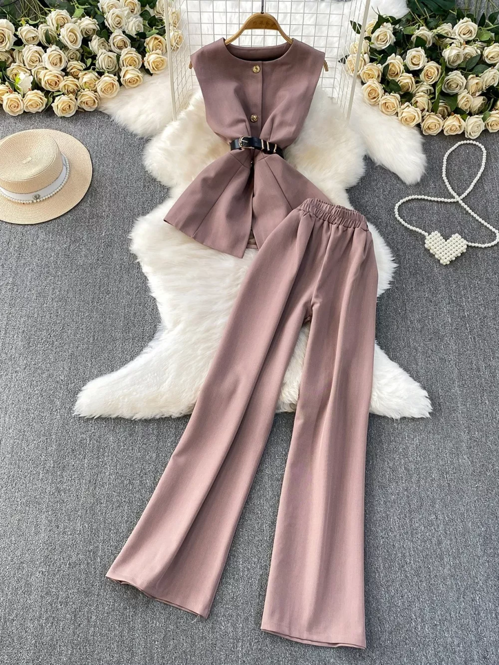 Sleeveless Top and Wide-Leg Pants Set, image 18