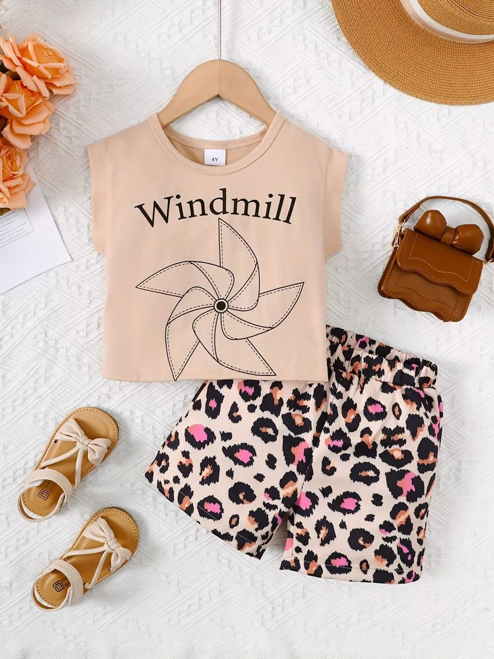 Children's Windmill Graphic Tee & Leopard Shorts Set, image 2