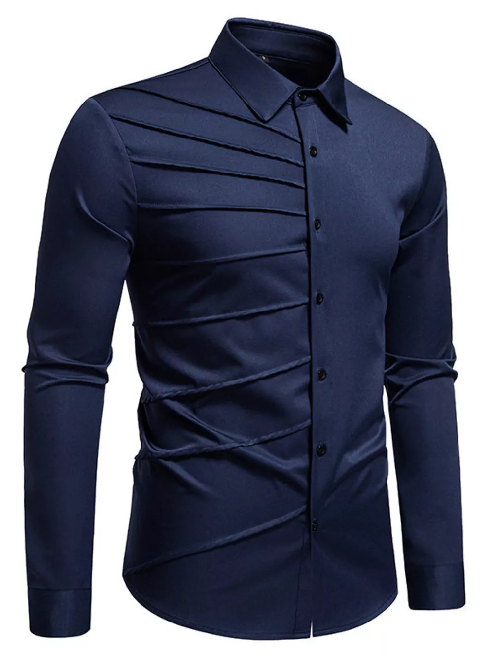 Men's Slim Fit Ruched Long Sleeve Shirt, image 3