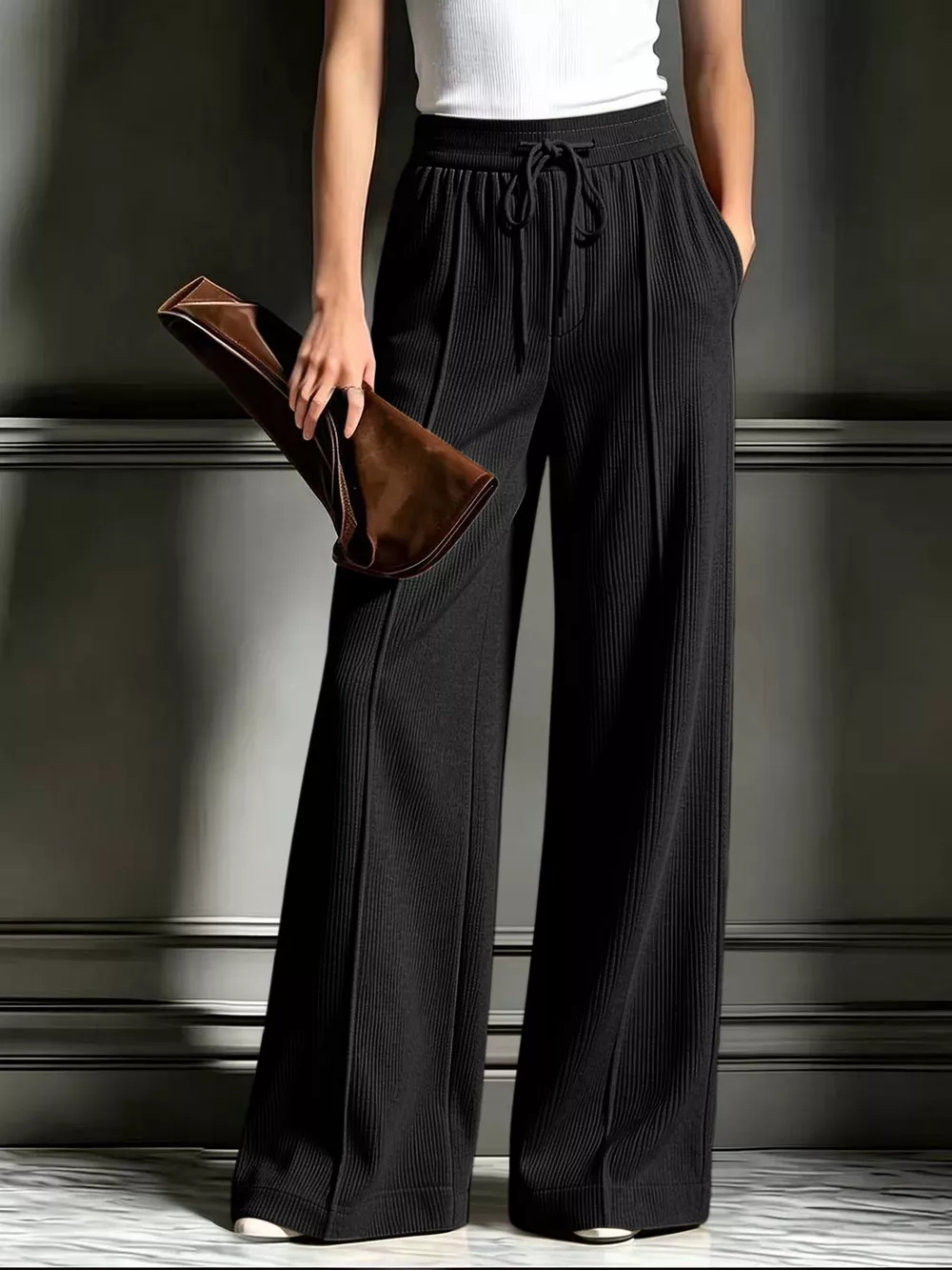 High-Waisted Wide-Leg Ribbed Corduroy Pants, image 5