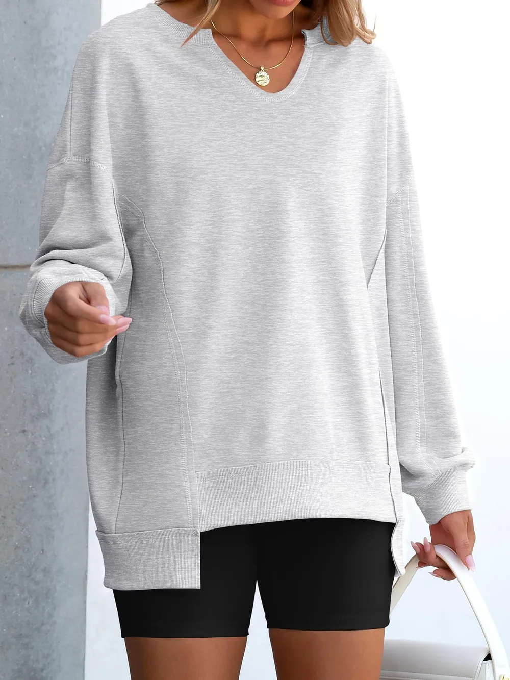 Notched Long Sleeve Oversized Sweatshirt, image 26