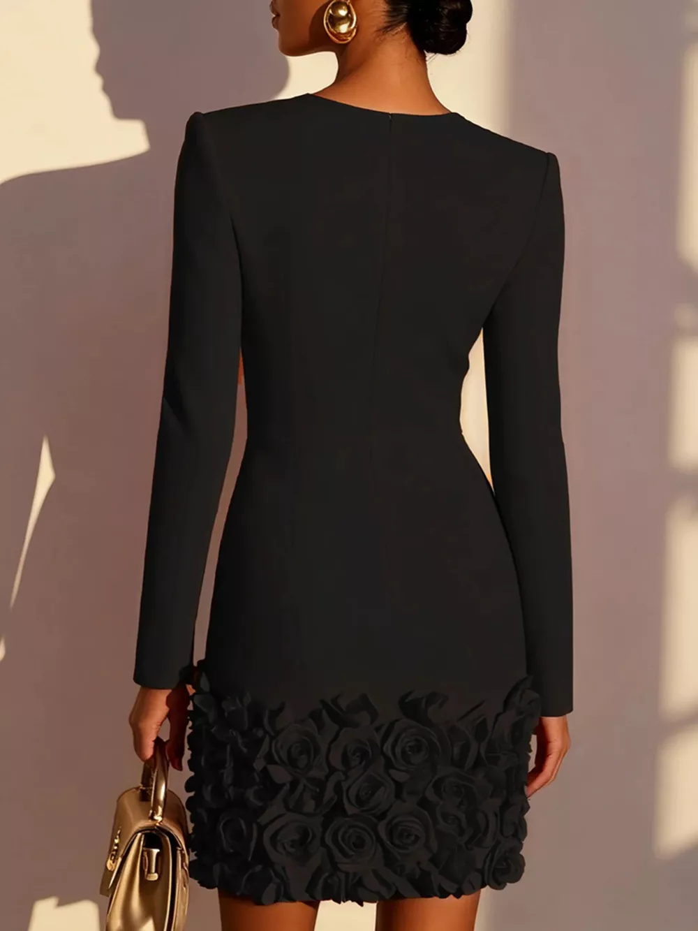 V-Neck Dress with Rose Embellishment, image 3
