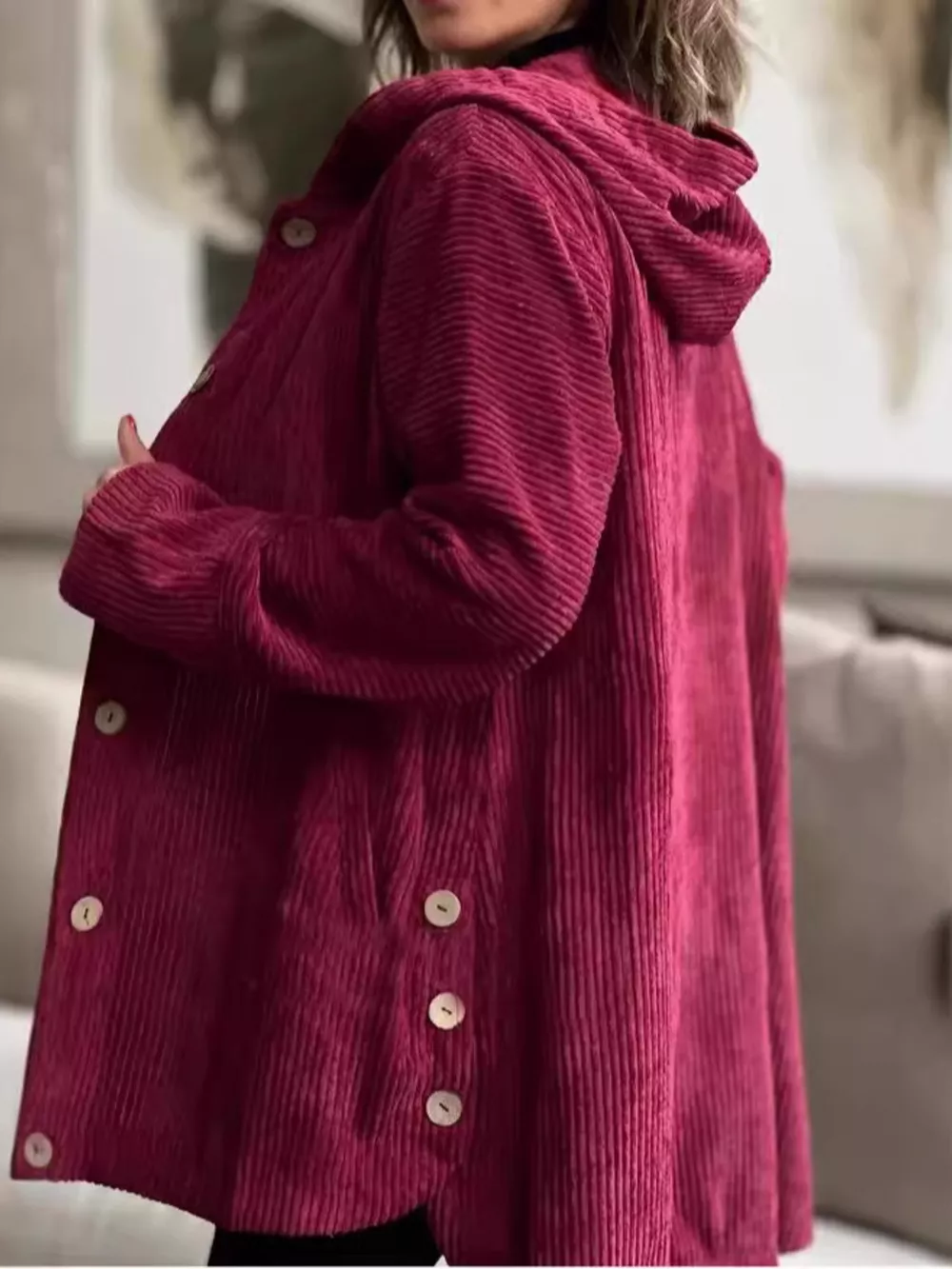 Full Size Corduroy Button Up Hooded Jacket Plus Size, image 13