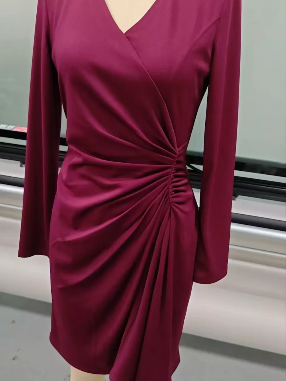 Front Ruched V-Neck Long Sleeve Dress, image 13