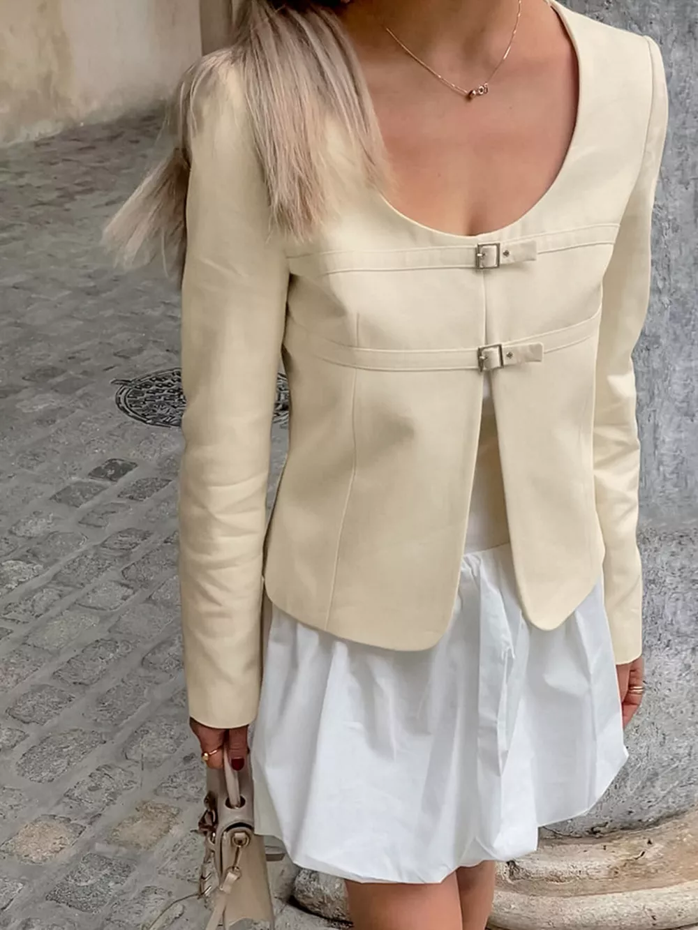 Buckle-Front Cropped Jacket, image 4