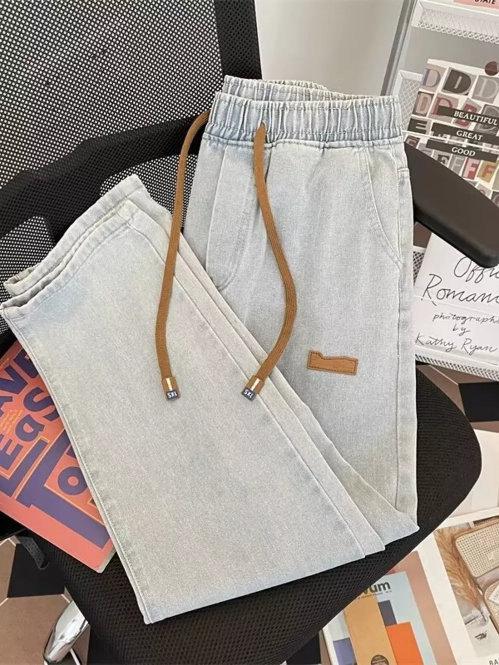 Men's Plus Size Drawstring Wide Leg Jeans, image 7