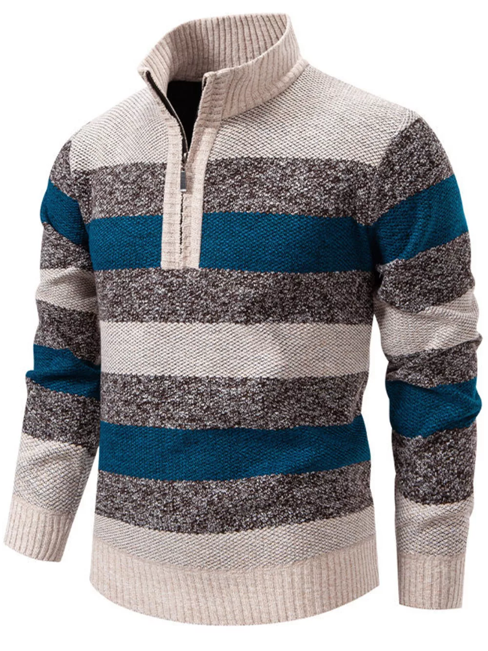 Men's Plus Size Striped Quarter-Zip Sweater, image 2