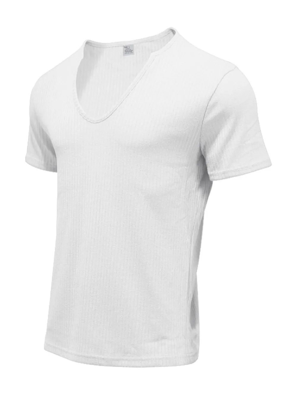 Men's Full Size Ribbed V-Neck T-Shirt Plus Size, image 2