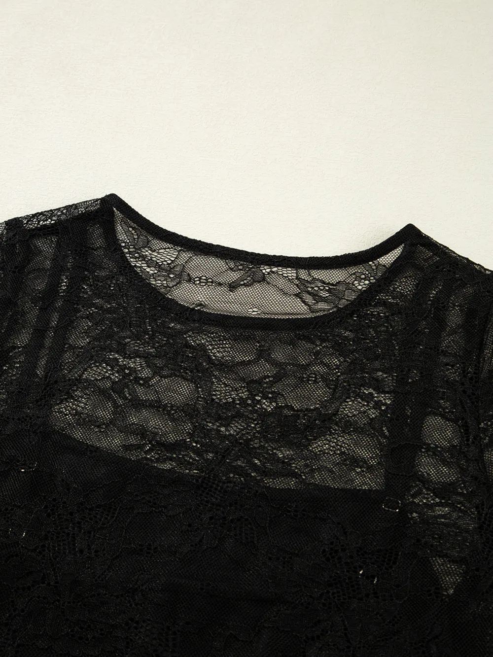 Lace Crochet Mesh Patched Slim Fit Long Sleeve Top, image 12