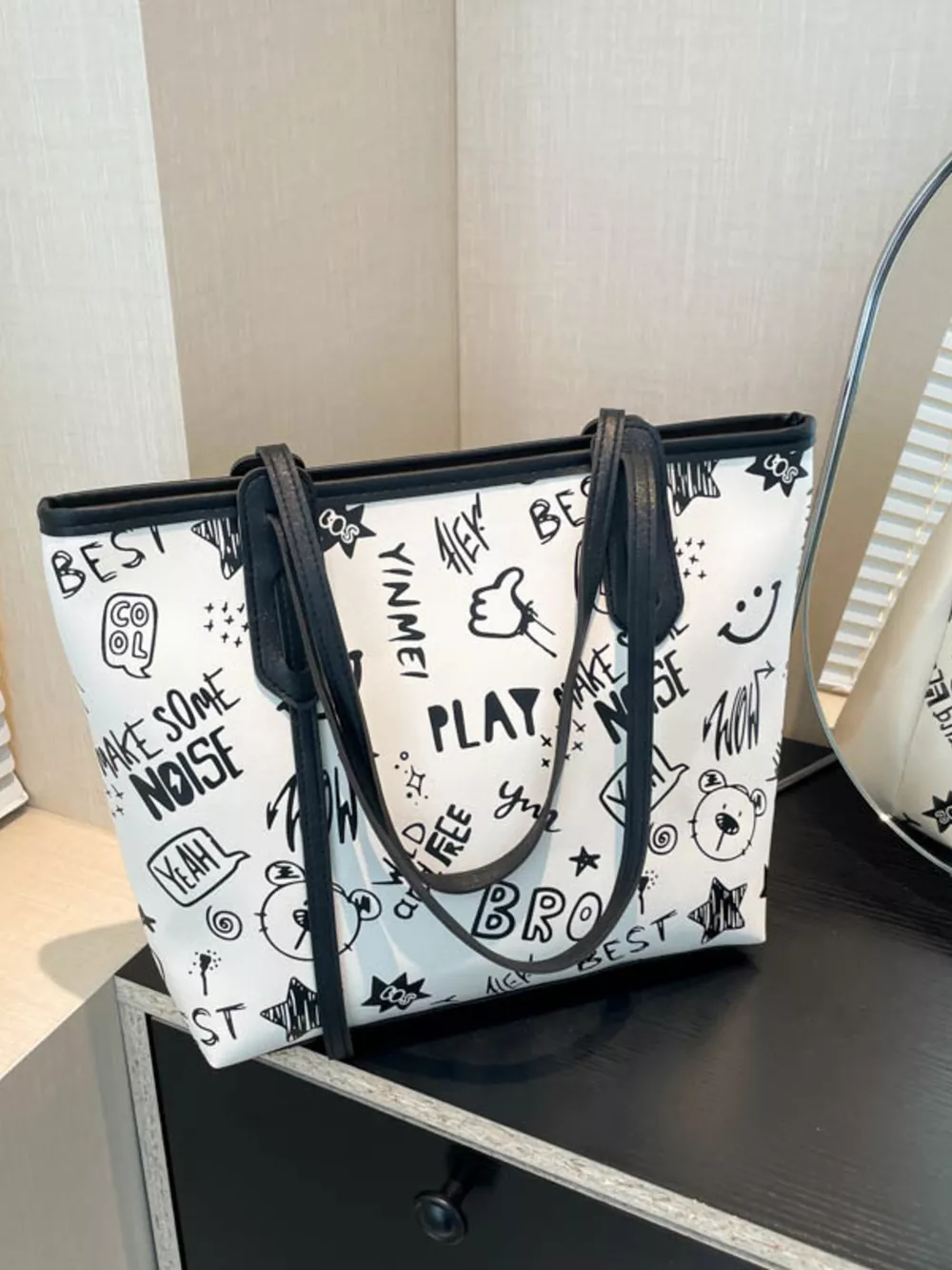 Graffiti Print Casual Tote Bag, image 5