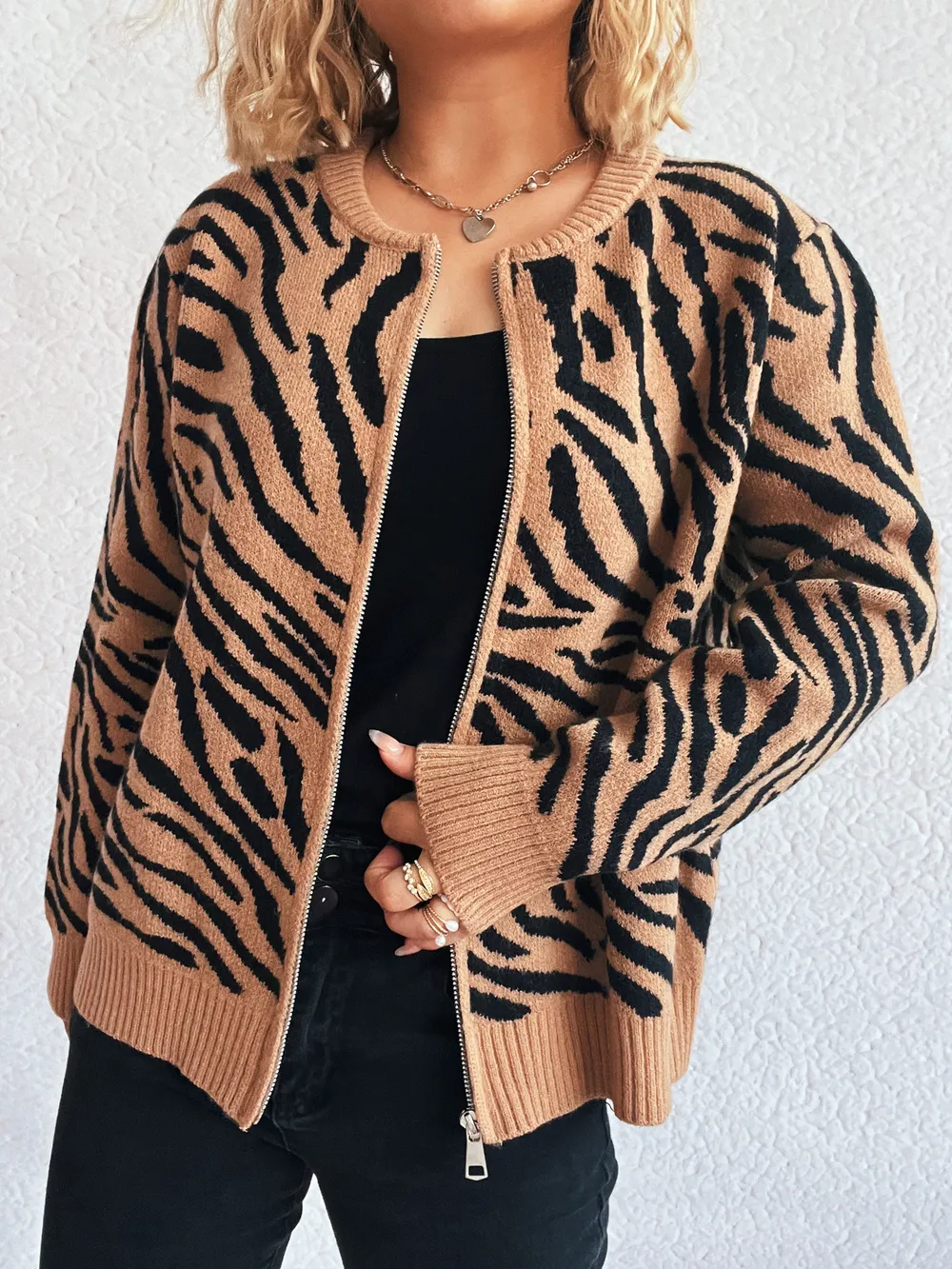 Zebra Print Zip Up Cardigan, image 20
