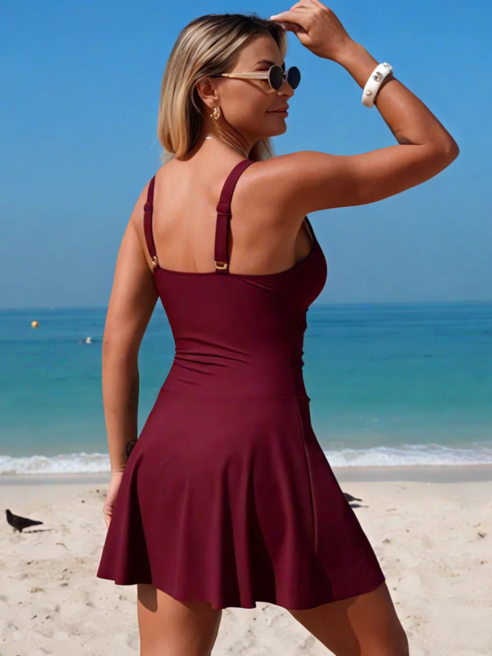 Ruched V-Neck One-Piece Swimsuit, image 4