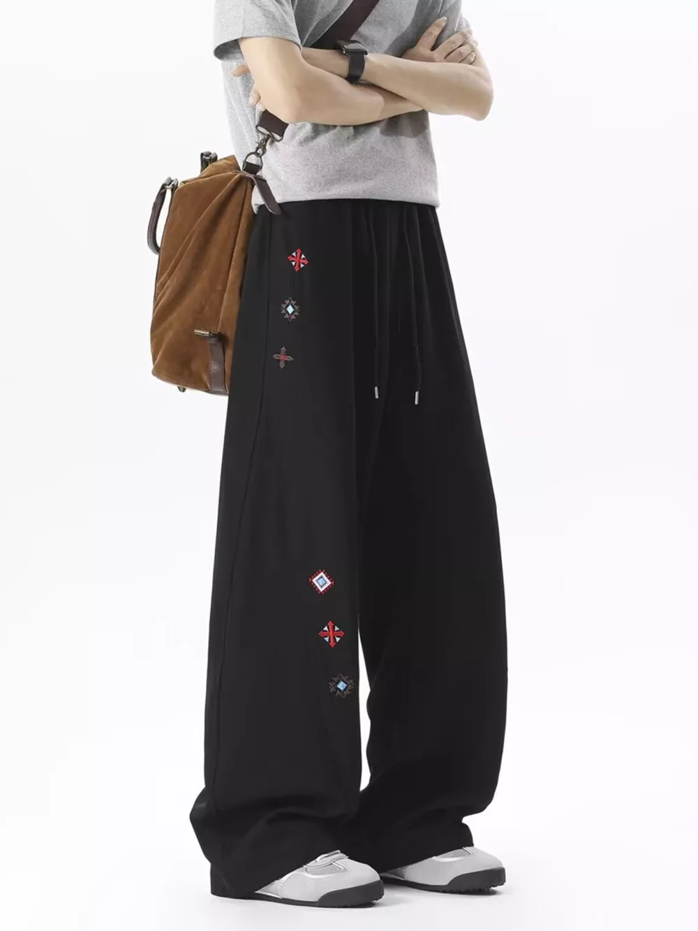 Men's Embroidered Wide-Leg Casual Pants, image 2