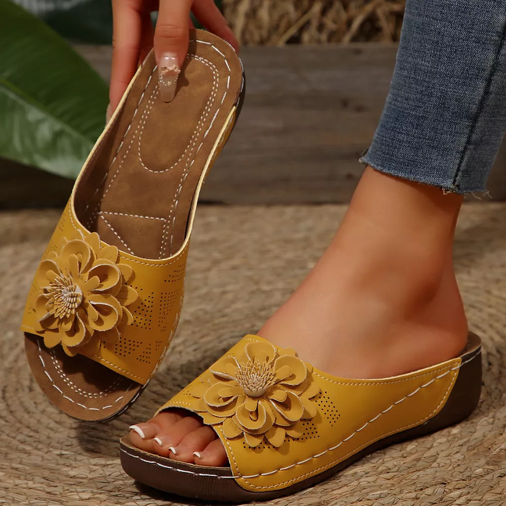 Bohemian Floral Embellished Comfortable Flat Sandals, image 11