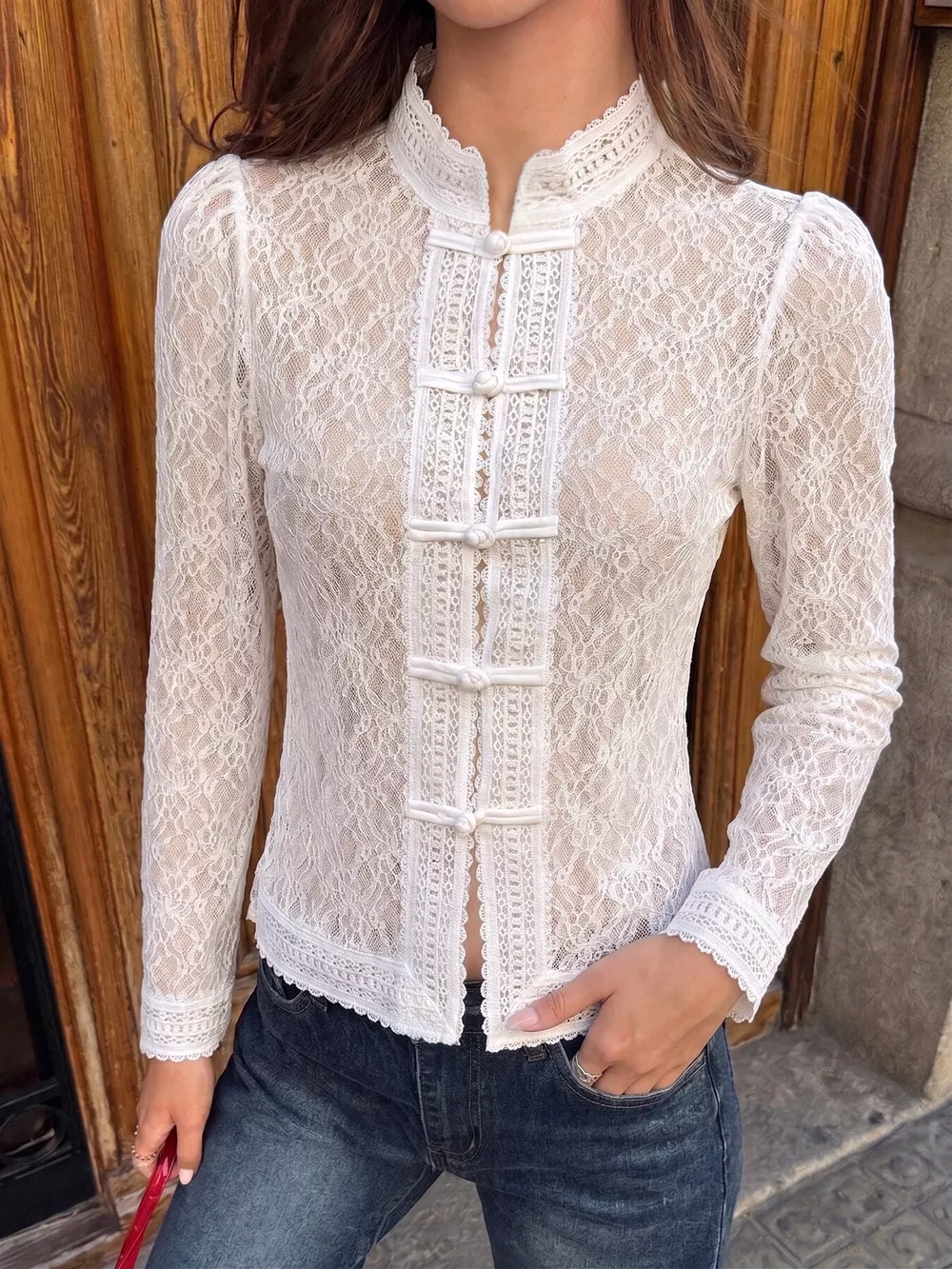 Lace Chinese Style Button Shirt, image 4