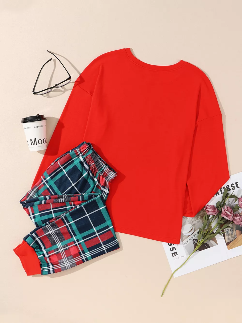 ALL IS BRIGHT Graphic Christmas Plaid Pajamas Set, image 10