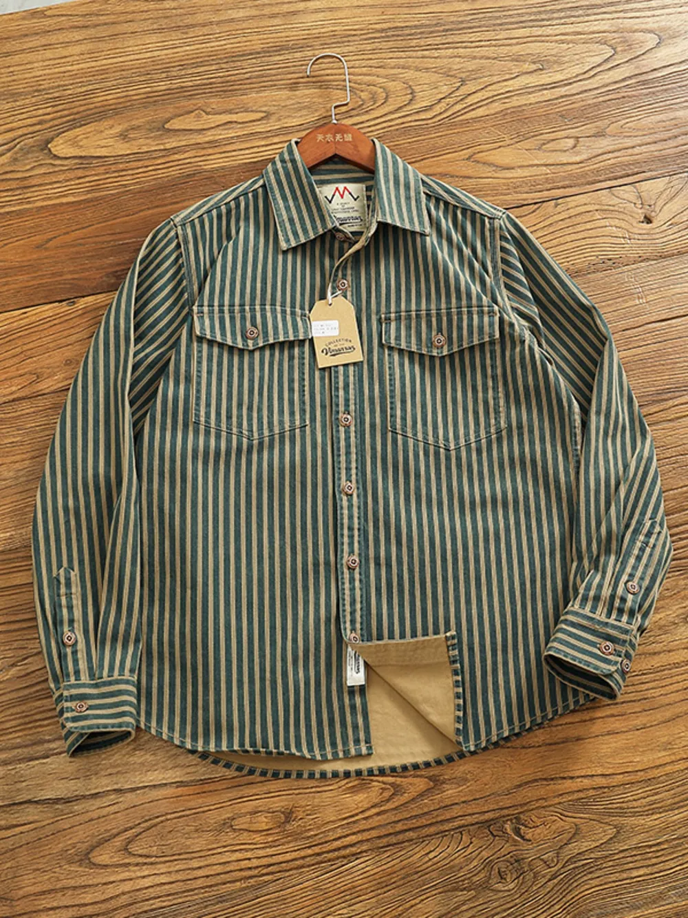 Men's Plus Size Striped Button Up Long Sleeve Shirt, image 6