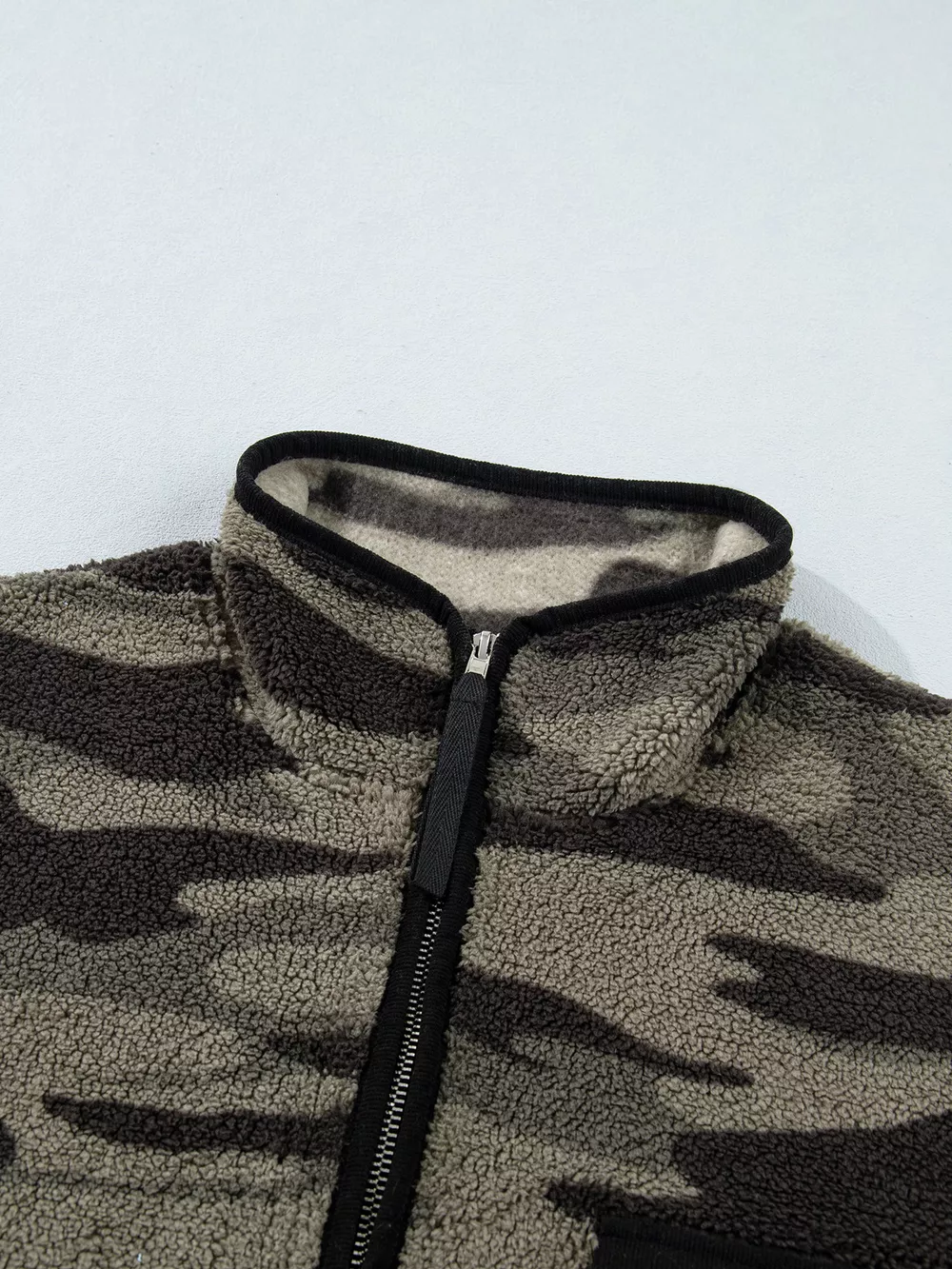 Camouflage Fleece Half Zip-Up Long Sleeve Pocket Sweatshirt, image 5