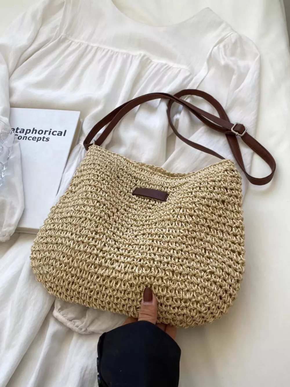 Woven Straw Adjustable Strap Crossbody Bag, image 5