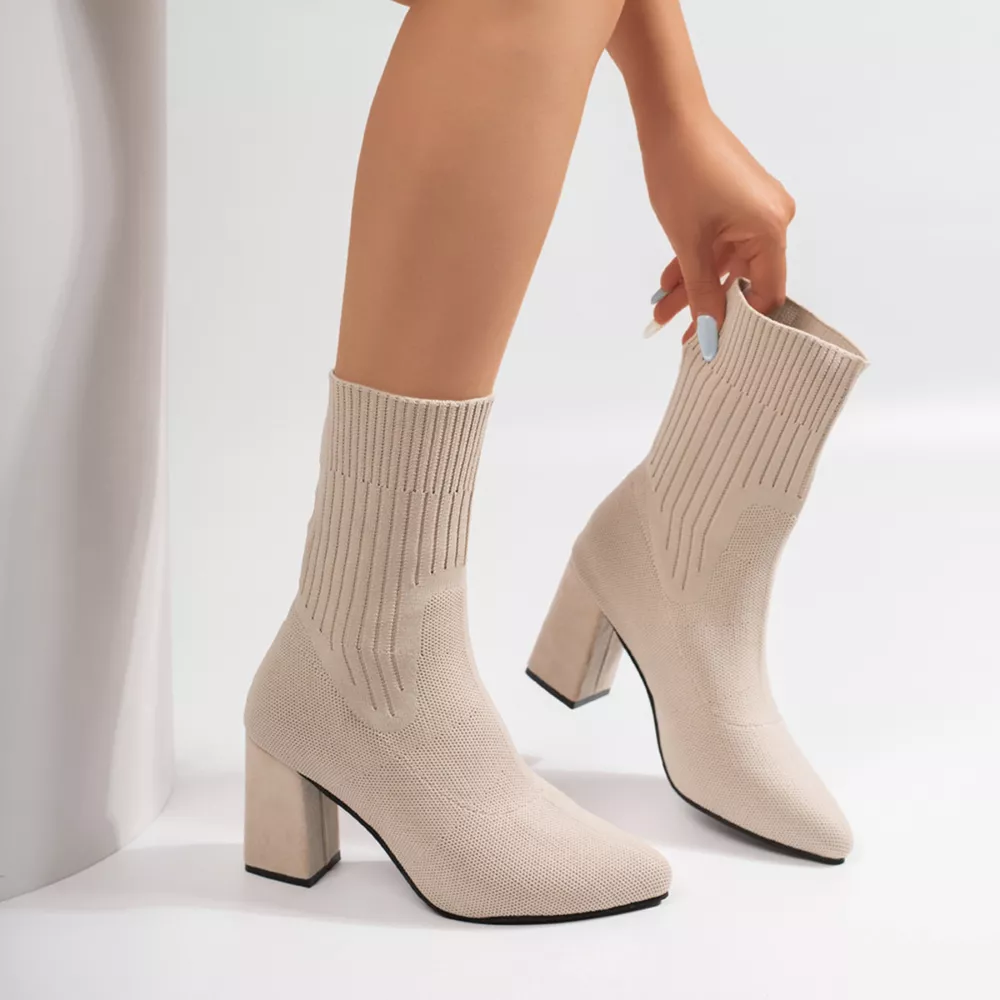 Stretchy Knit Sock Boots with Block Heels